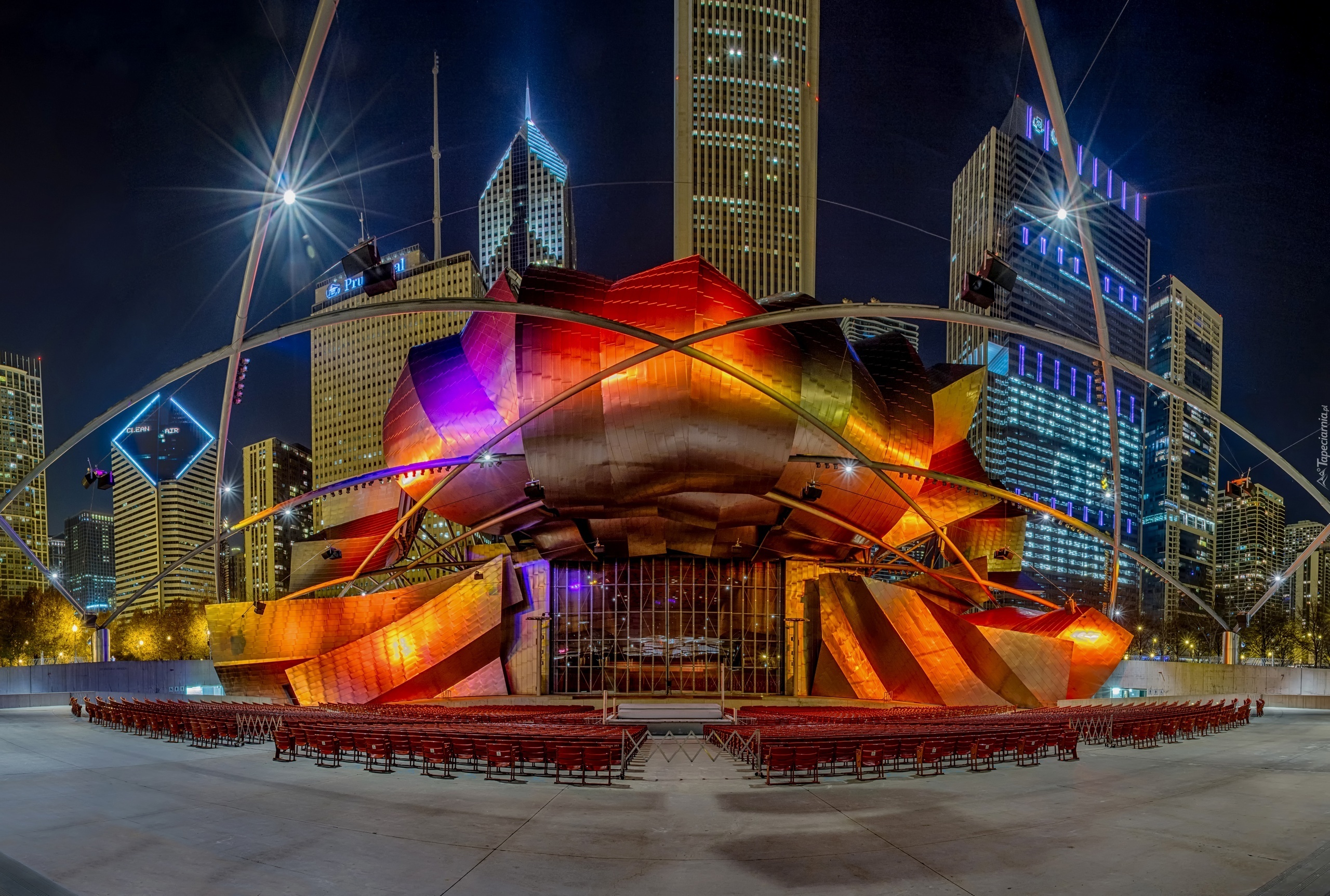 Pritzker, Pavilion, Chicago, Noc