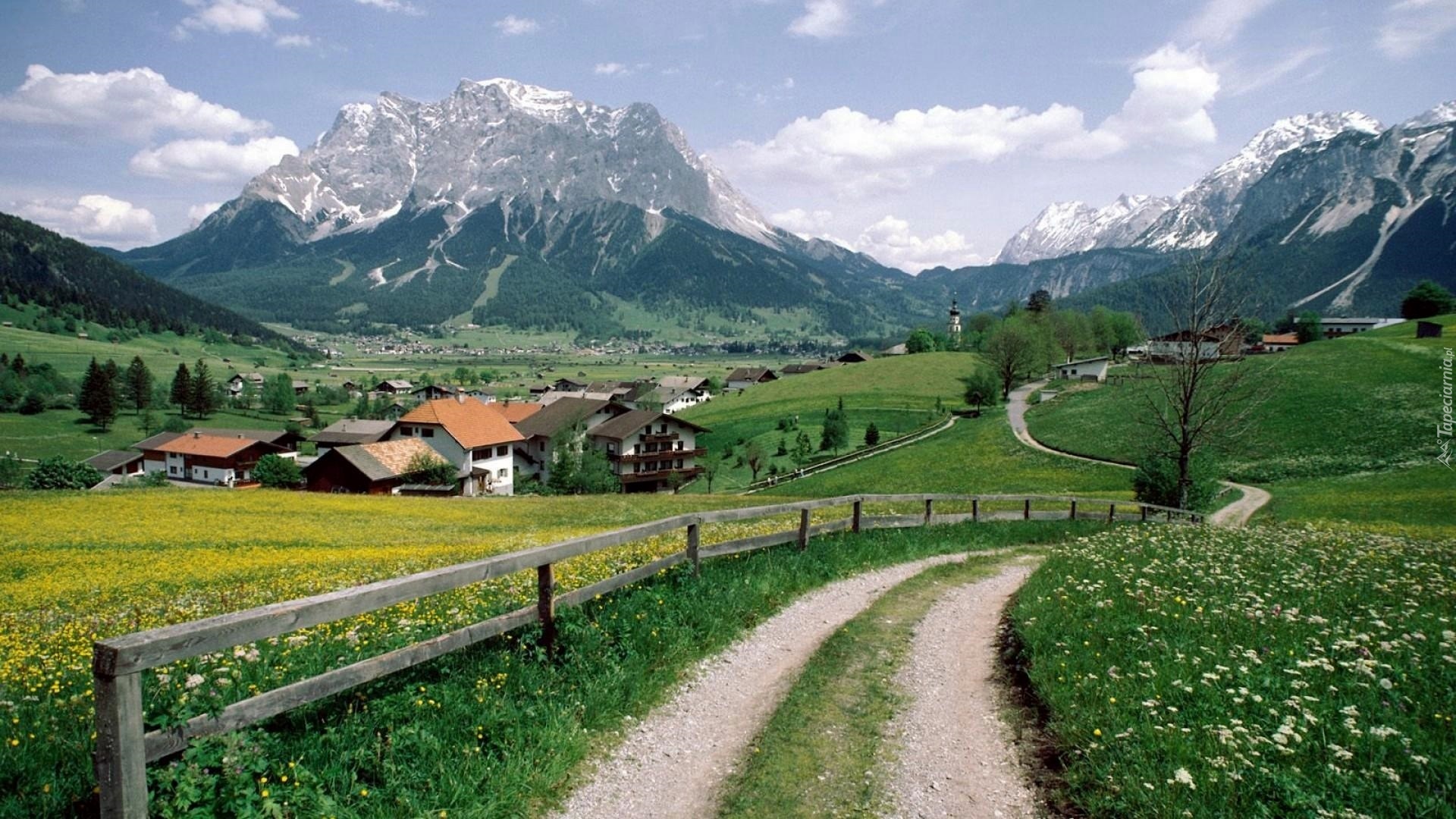 Alpejska, Wioska, Pola, Łąki