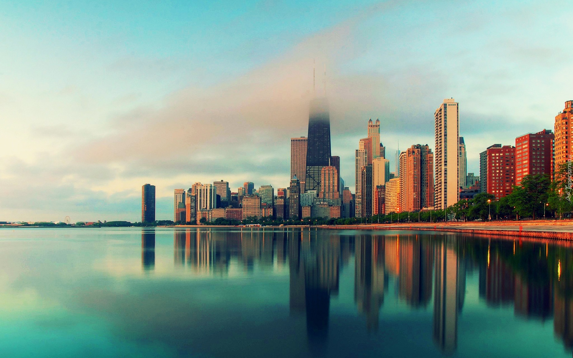 Budynki, Jezioro, Chmury, Chicago, Panorama, Miasta