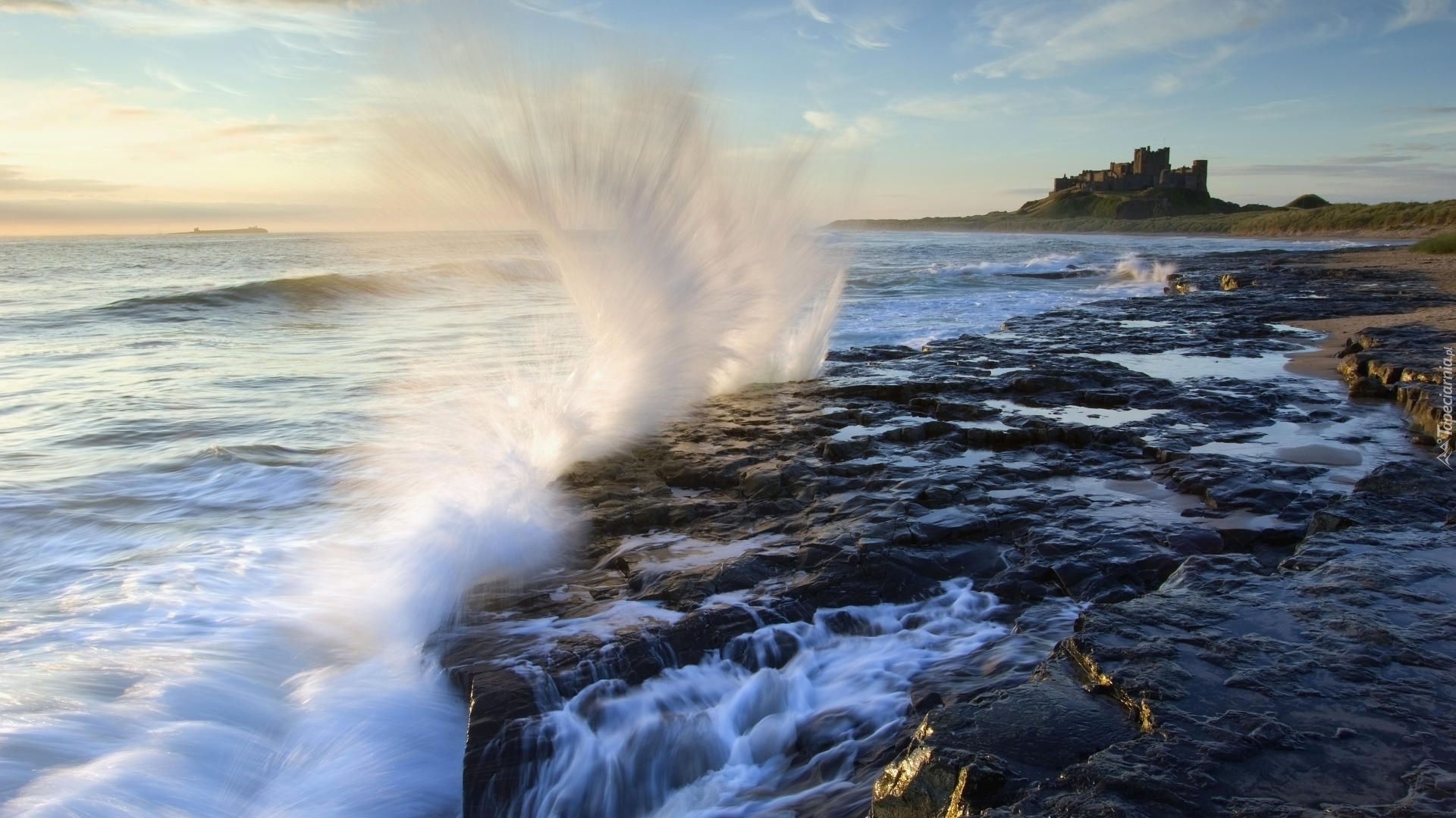 Zamek, Bamburgh, Morze, Anglia