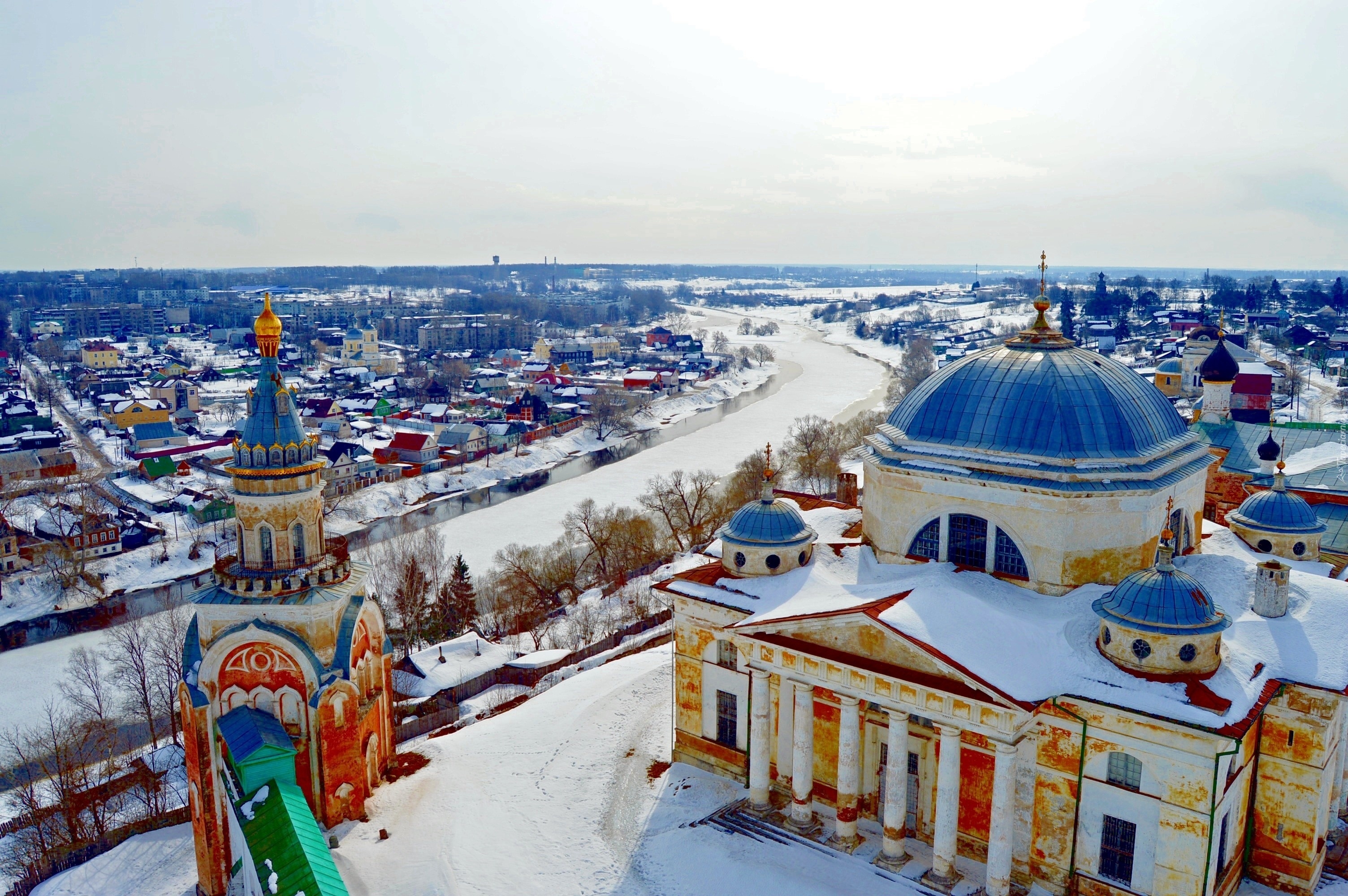 Miasto, Rzeka, Śnieg, Rosja