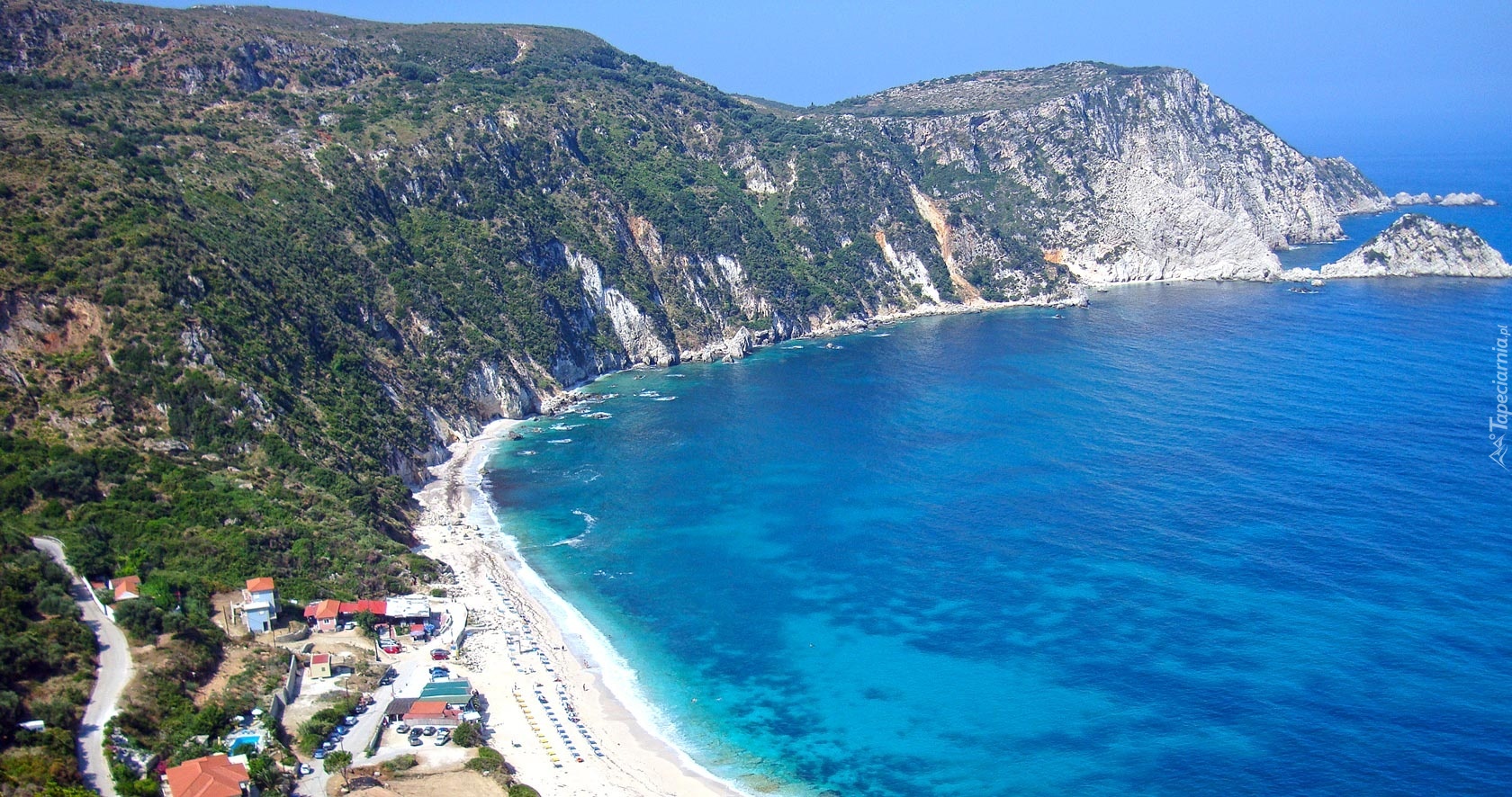 Góry, Morze, Plaża, Domy, Kefalonia