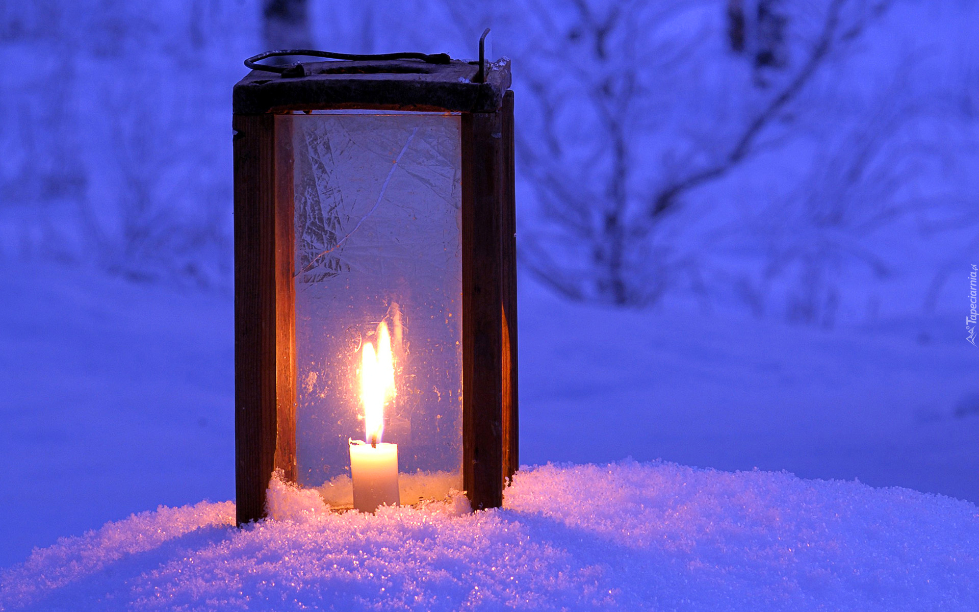 Śnieg, Lampion, Świeca, Ogień