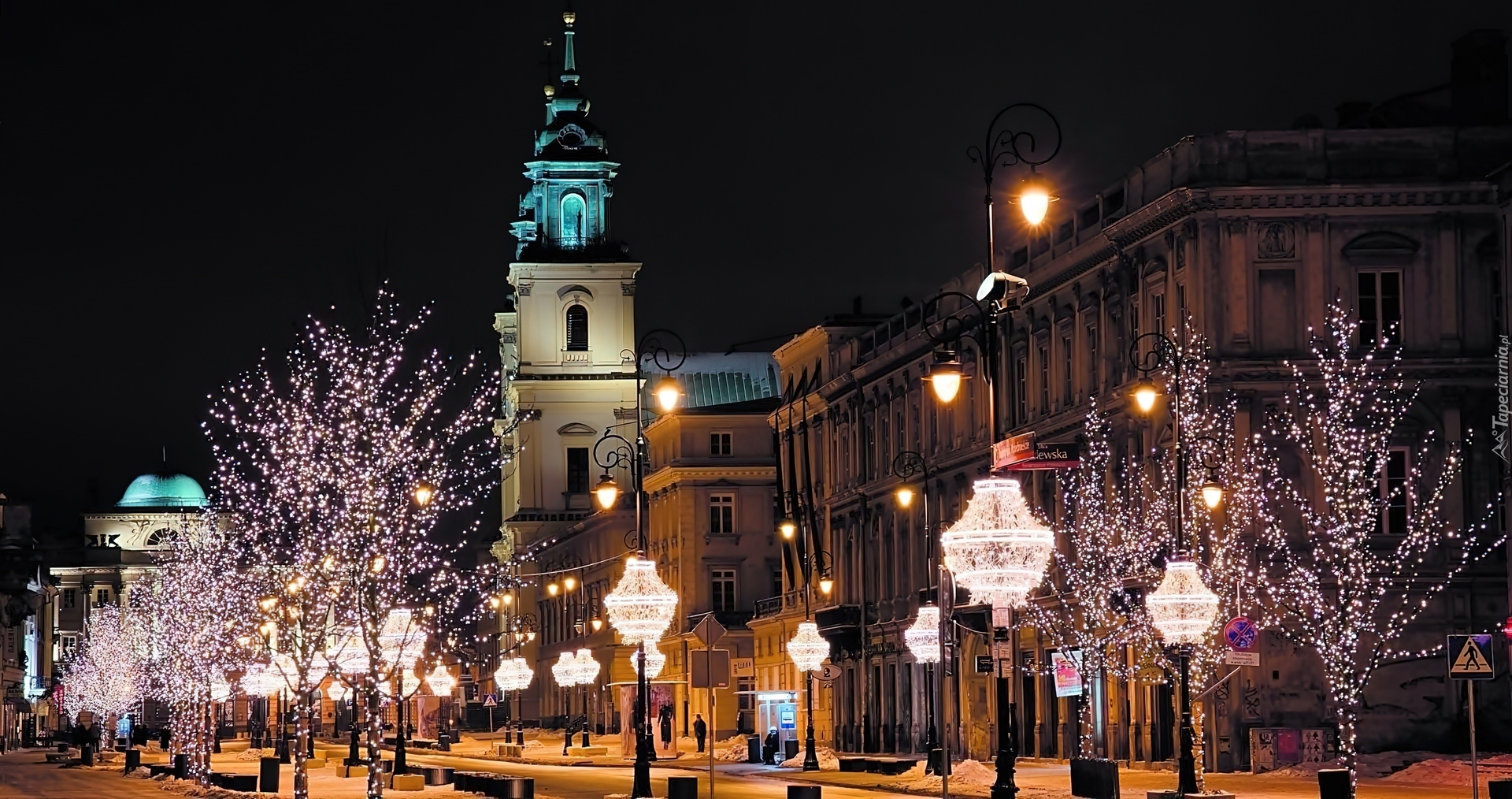 Świąteczna, Iluminacja, Trakt Królewski, Warszawa, Polska