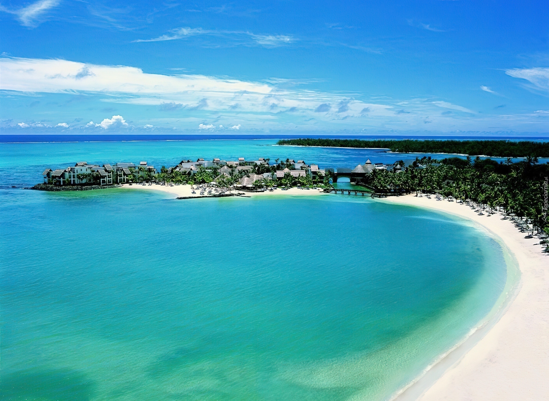 Morze, Hotele, Palmy, Plaża, Mauritius