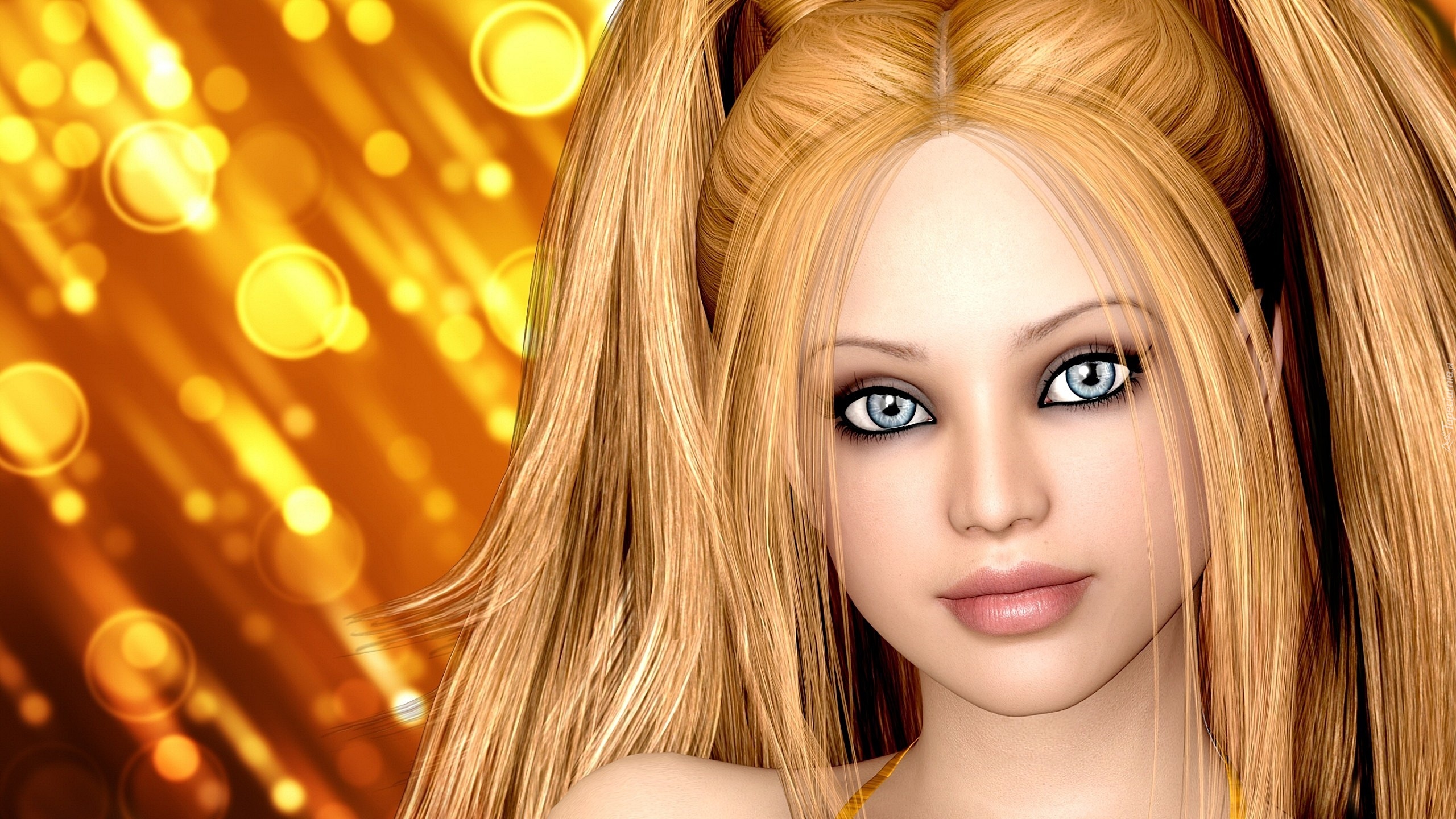 Dziewczyna, Blondynka, Portret, Grafika, 3D