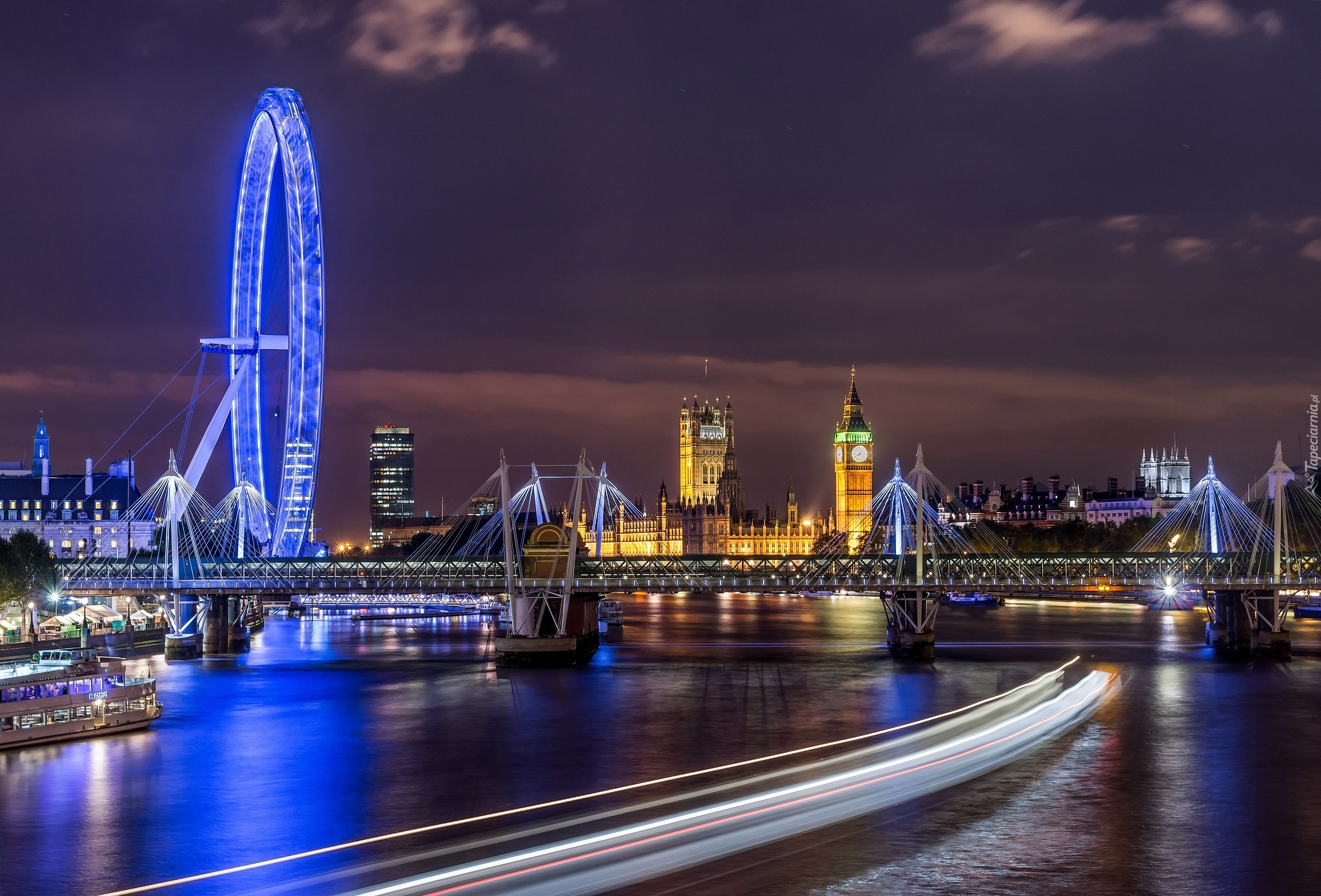 London Eye, Pałac Westminster, Londyn, Noc