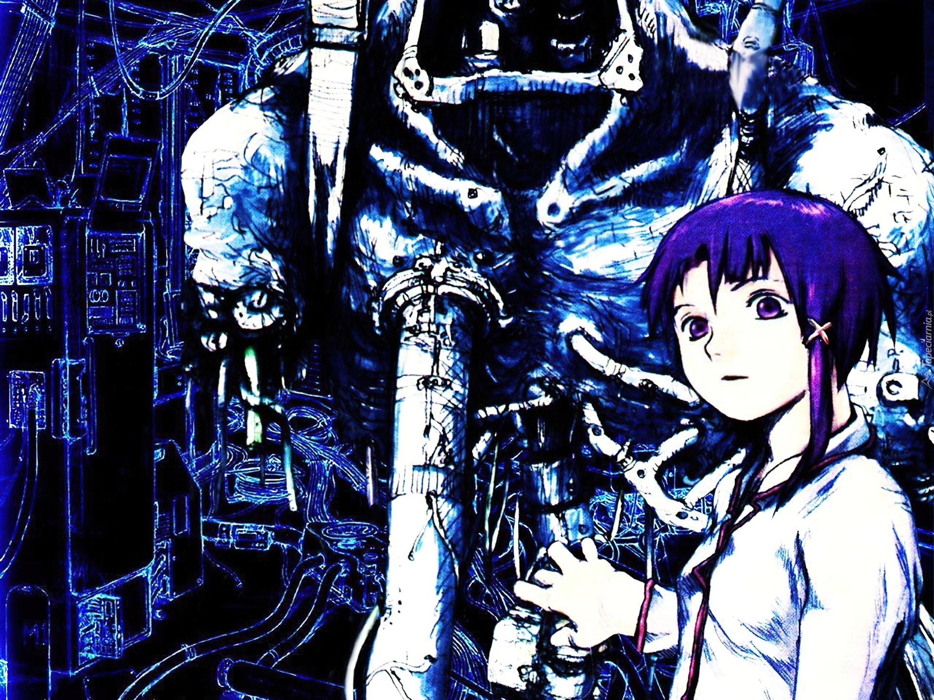 Serial Experiments Lain, dziewczyna, niebieskie włosy