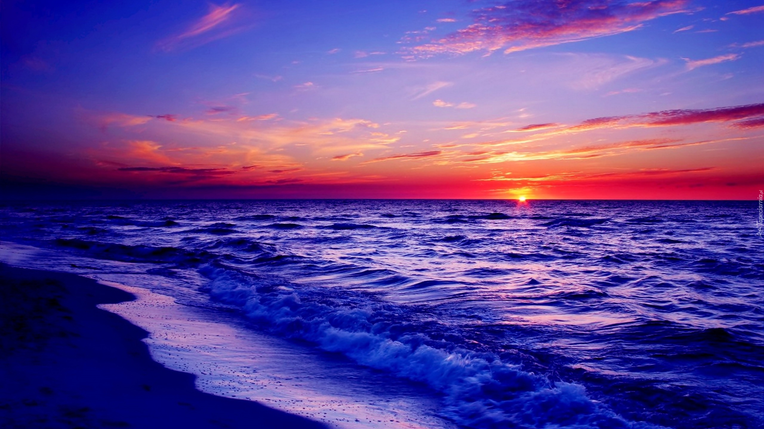 Morze, Fale, Zachód Słońca