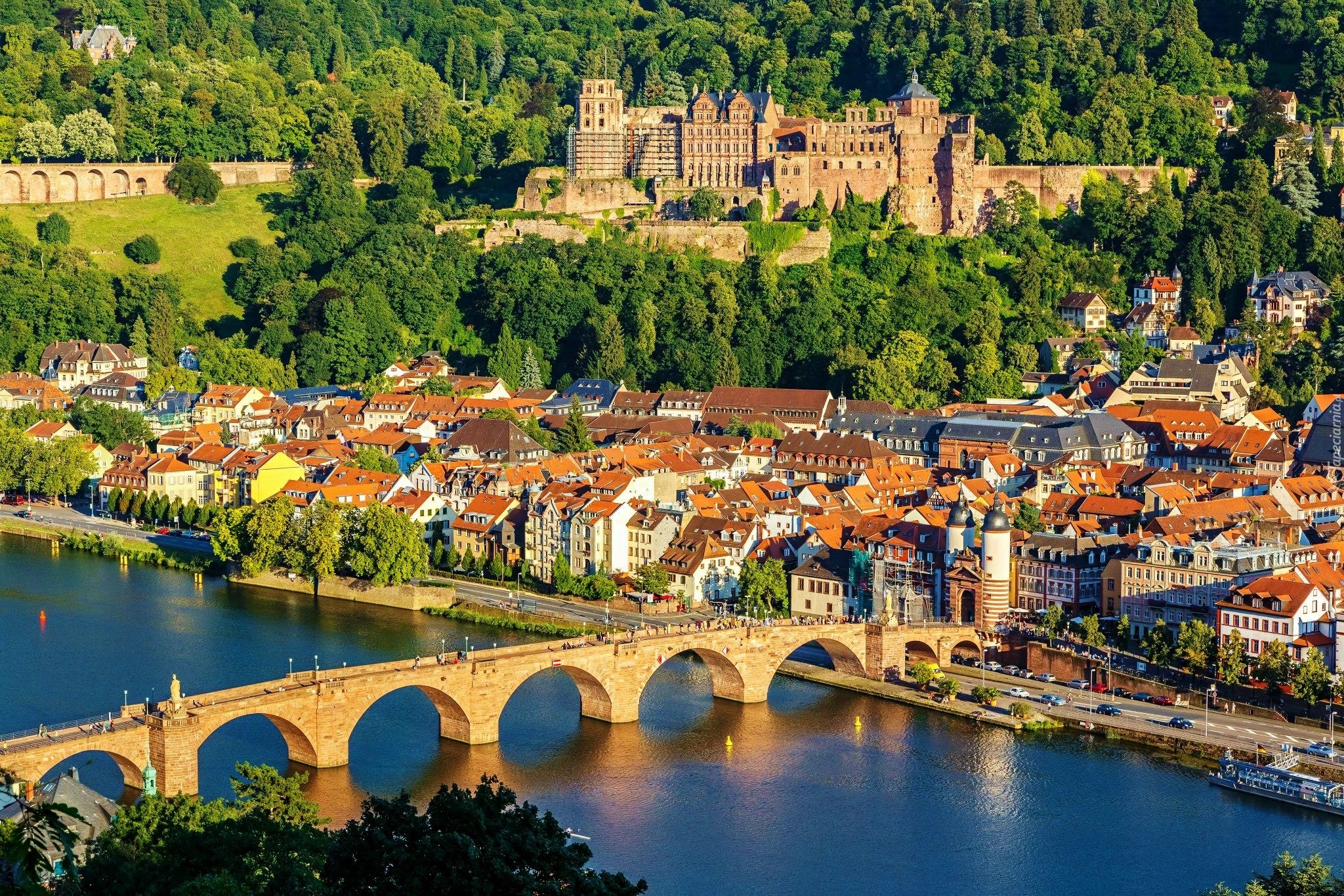 Zamek w Heidelbergu, Heidelberger Schloss, Heidelberg, Niemcy, Most, Rzeka Neckar