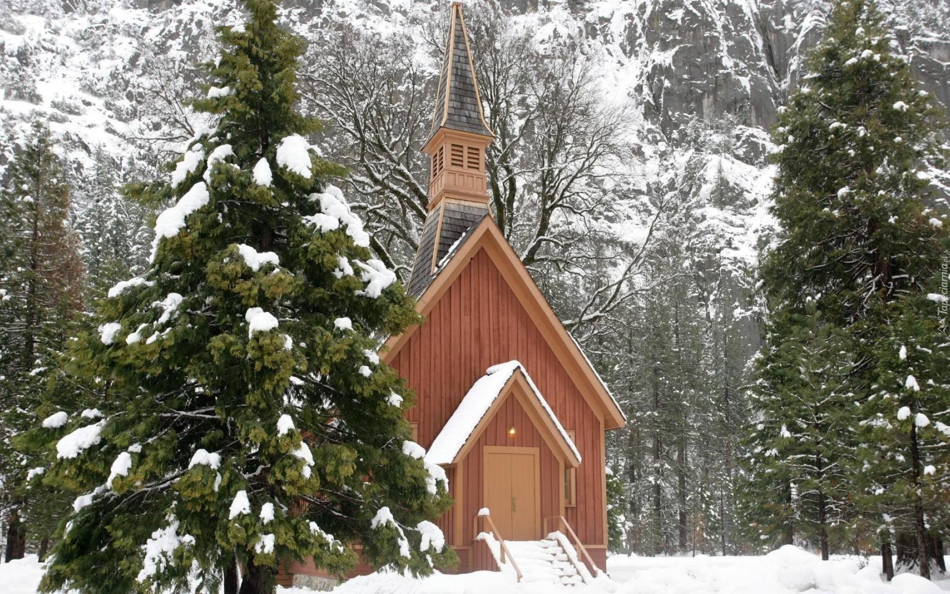 Stany Zjednoczone, Stan Kalifornia, Park Narodowy Yosemite, Kaplica, Las, Zima