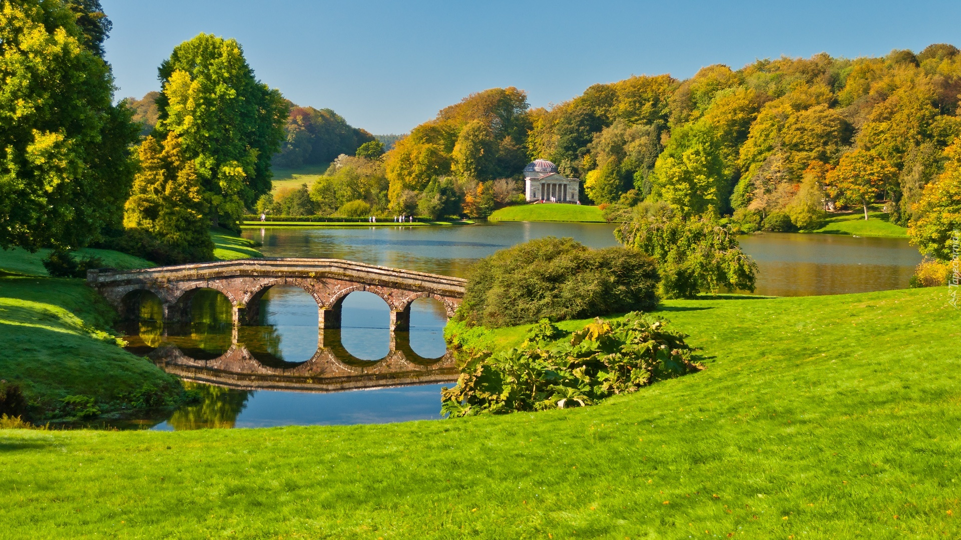 Mostek, Jezioro, Park, Stourhead, Anglia