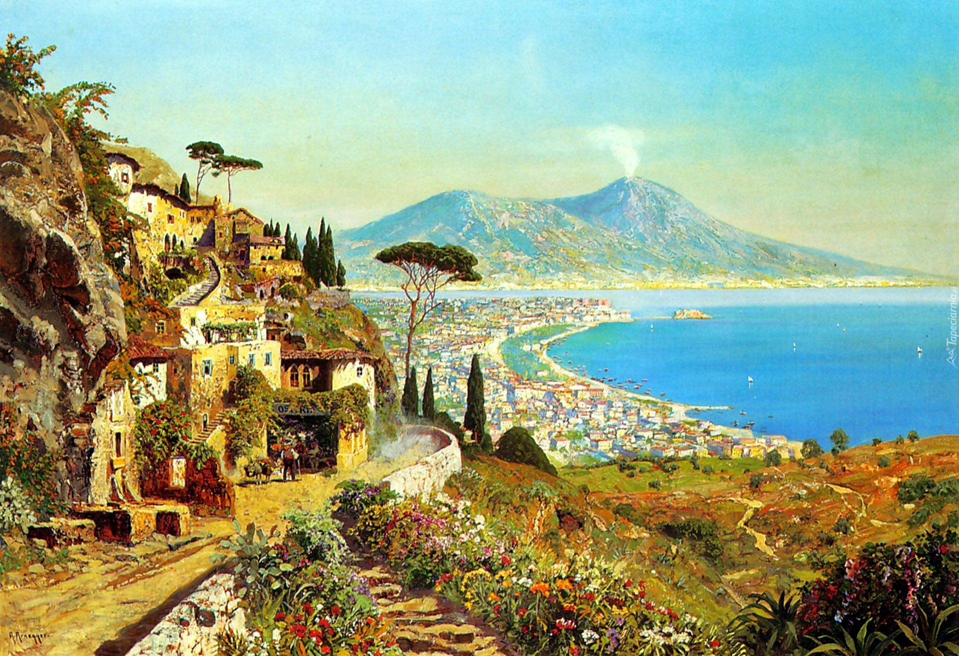 Alois, Arnegger, Domy, Roślinność, Panorama, Miasta, Morze, Wulkan