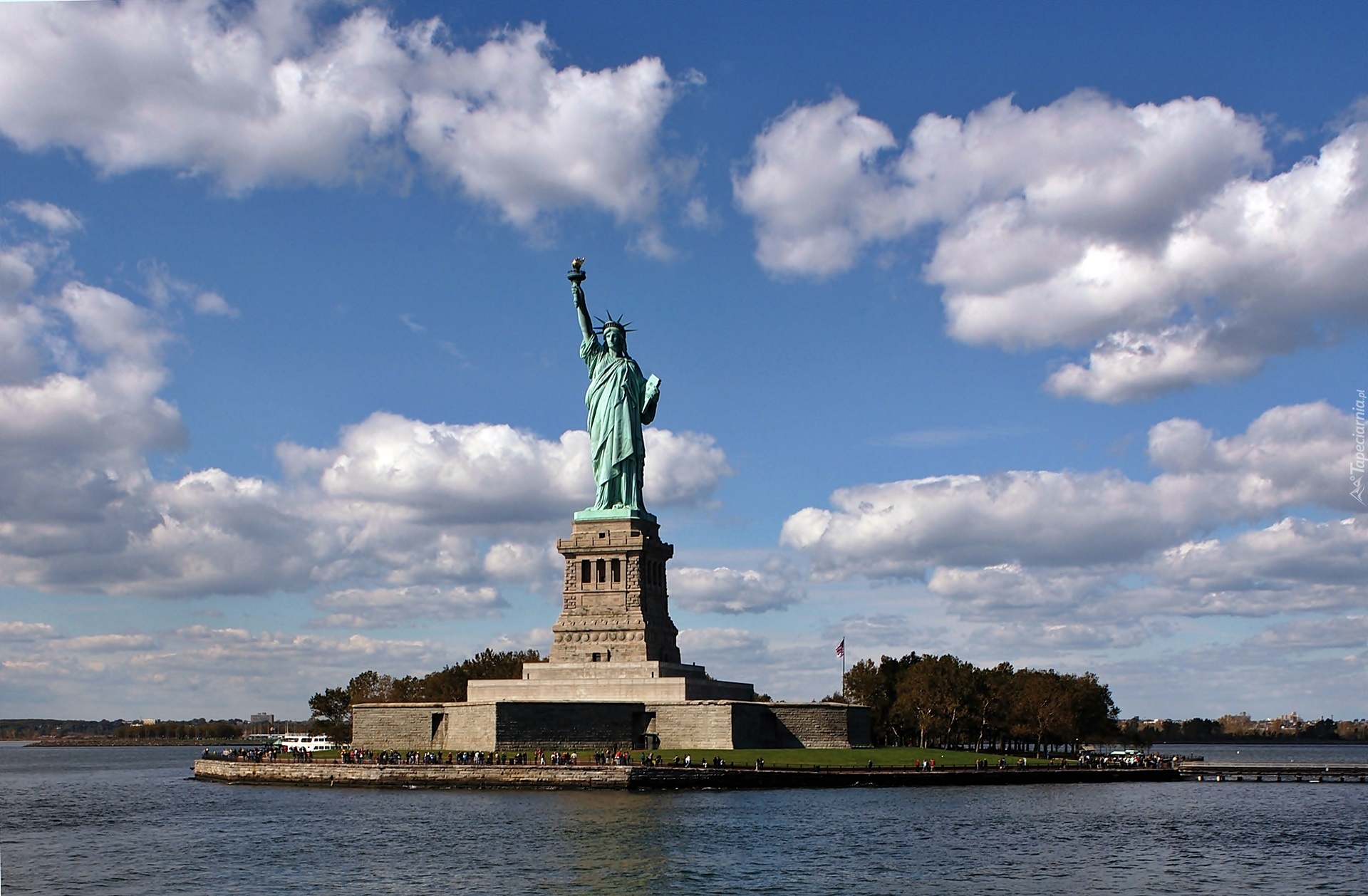 Rzeka, Hudson, Liberty, Island, Statua, Wolności