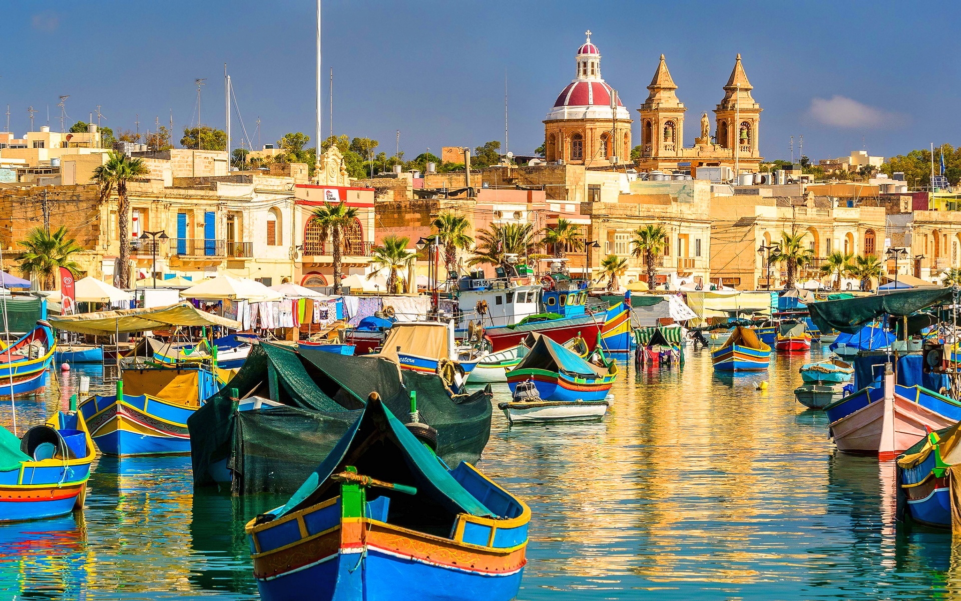 Malta, Marsaxlokk, Miasto, Woda, Łódki