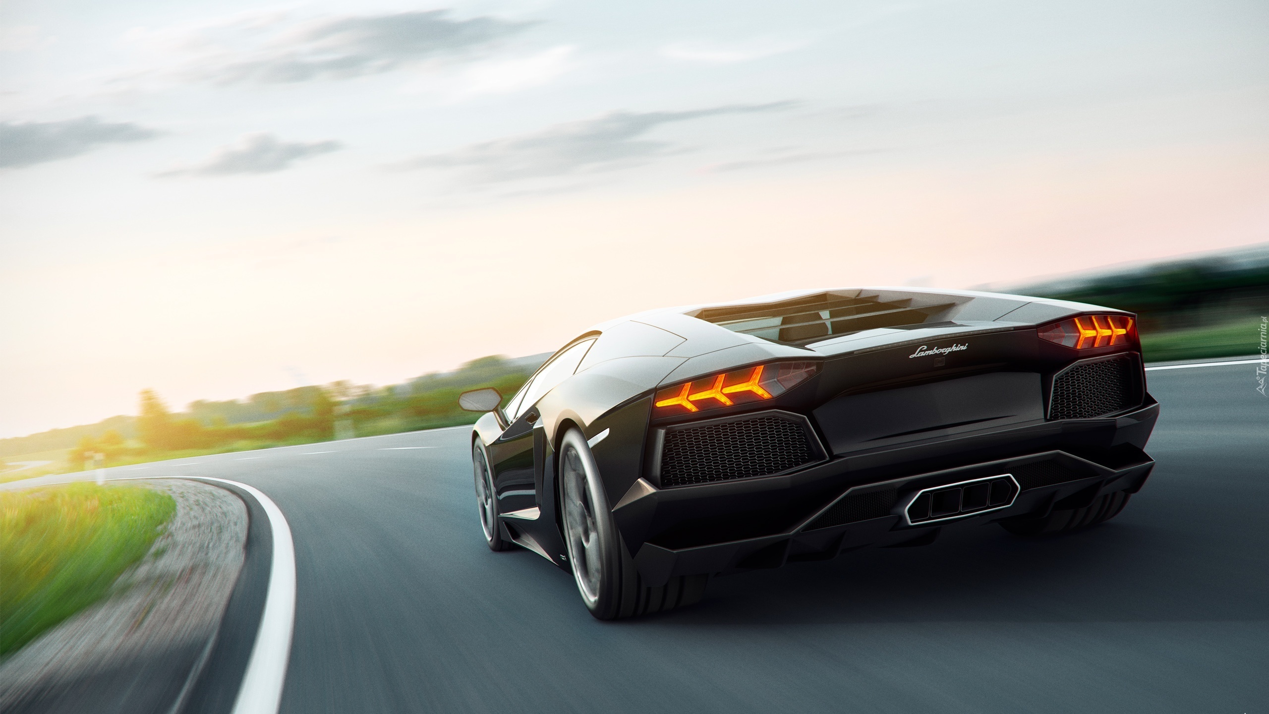 Czarne, Lamborghini, Aventador, Art, Tor