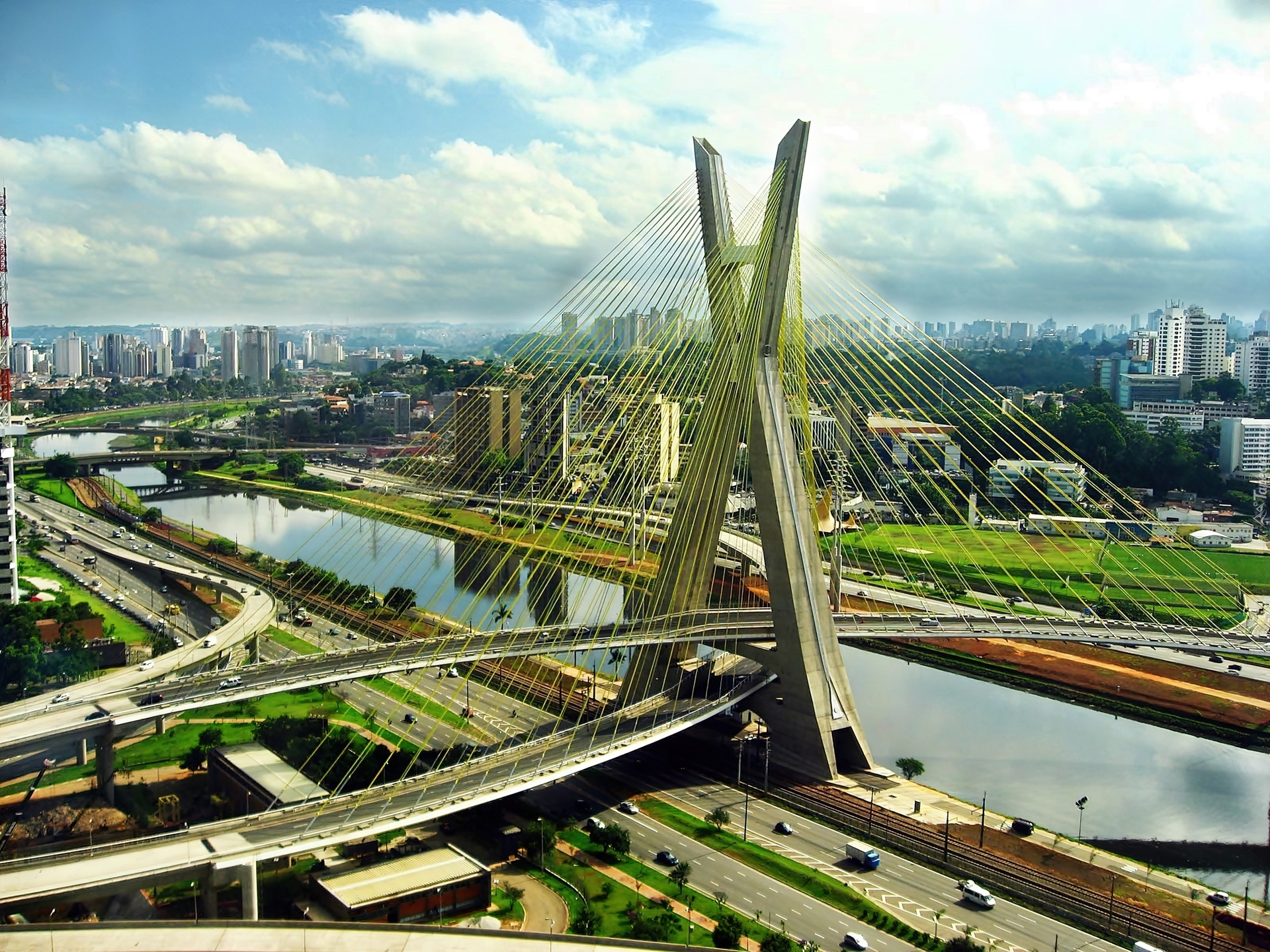 Panorama, Sao, Paulo, Rzeka, Most, Oliveira