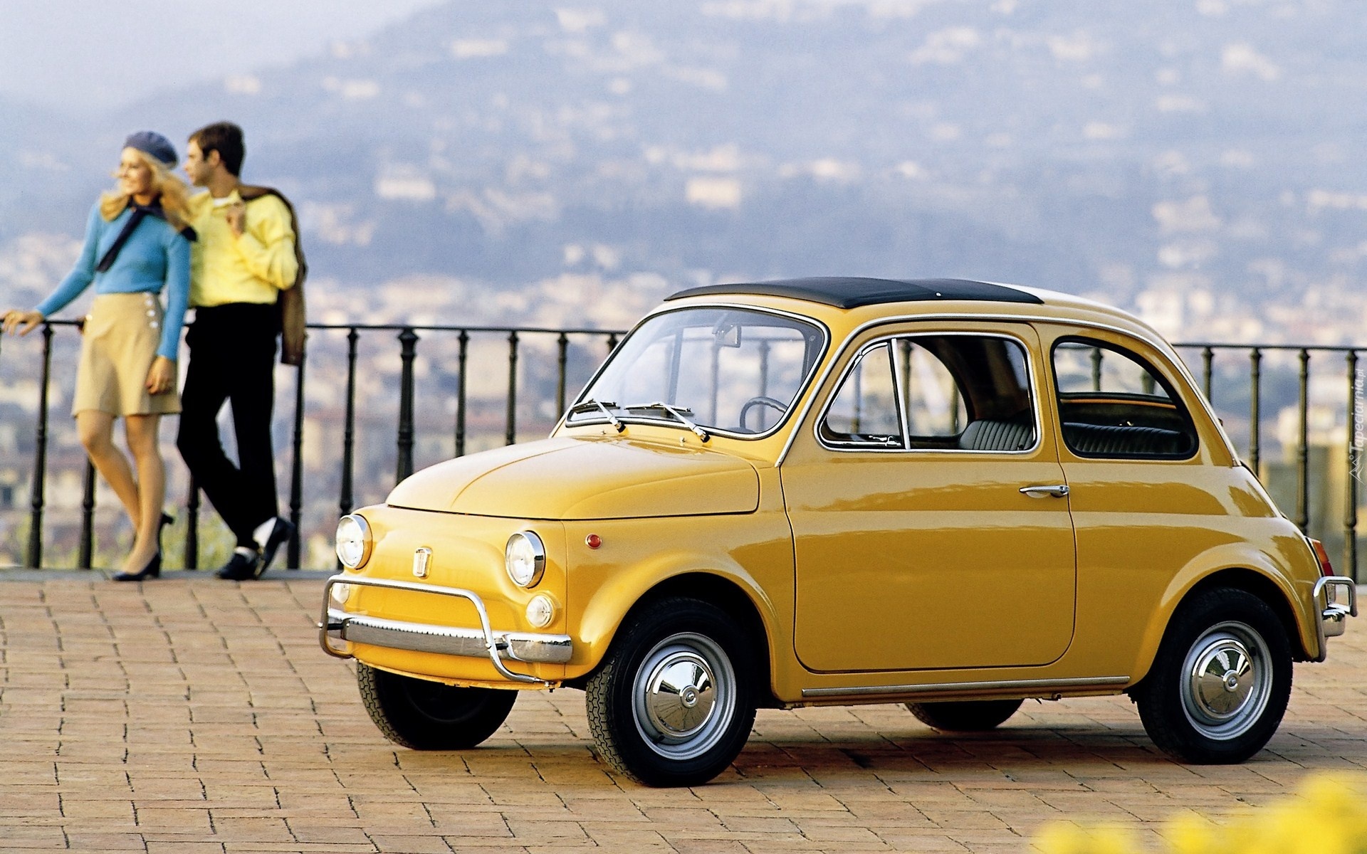 Kobieta, Mężczyzna, Zabytkowy, Fiat, 500, 1957