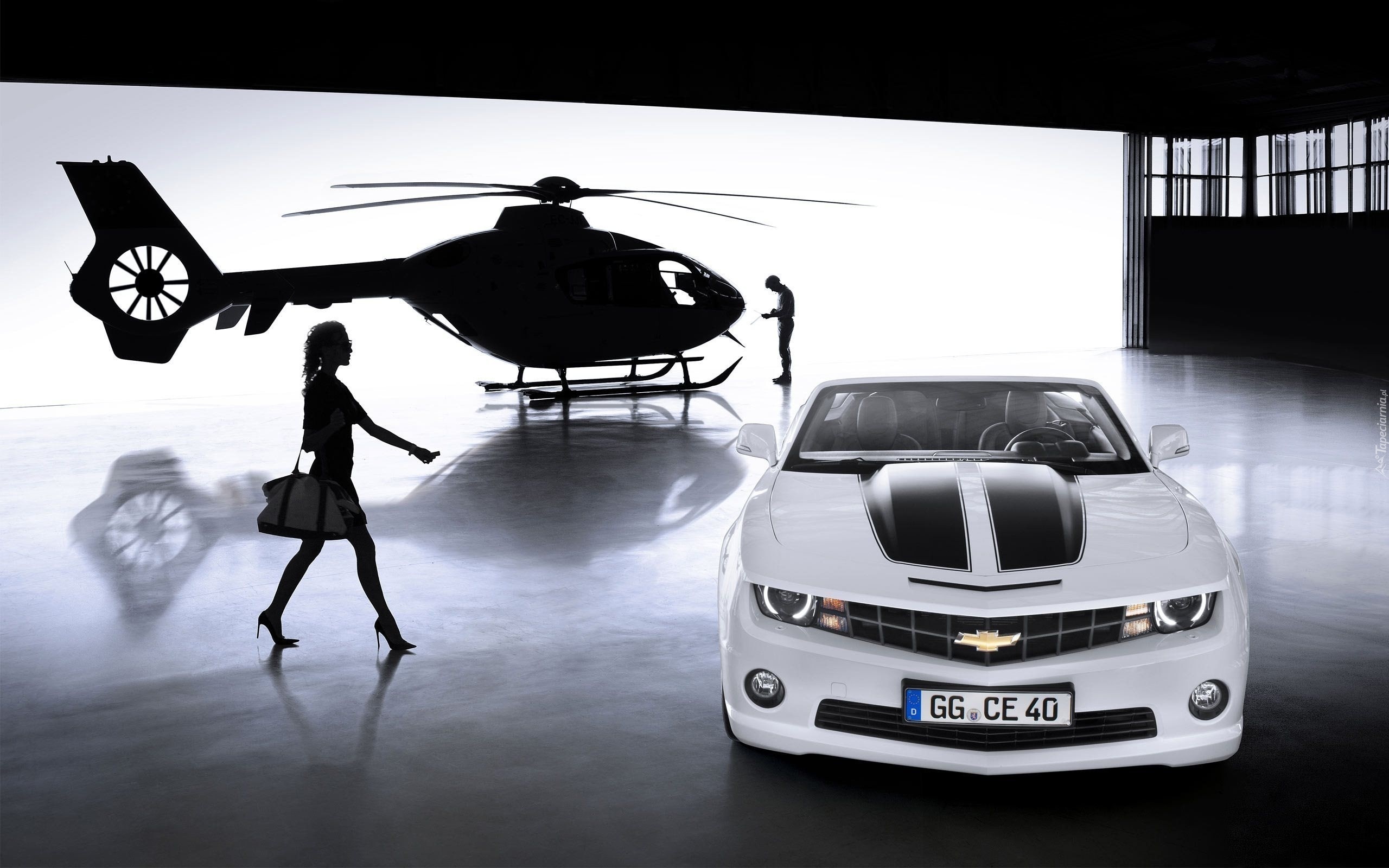 Chevrolet, Camaro, Helikopter, Kobieta, Mężczyzna