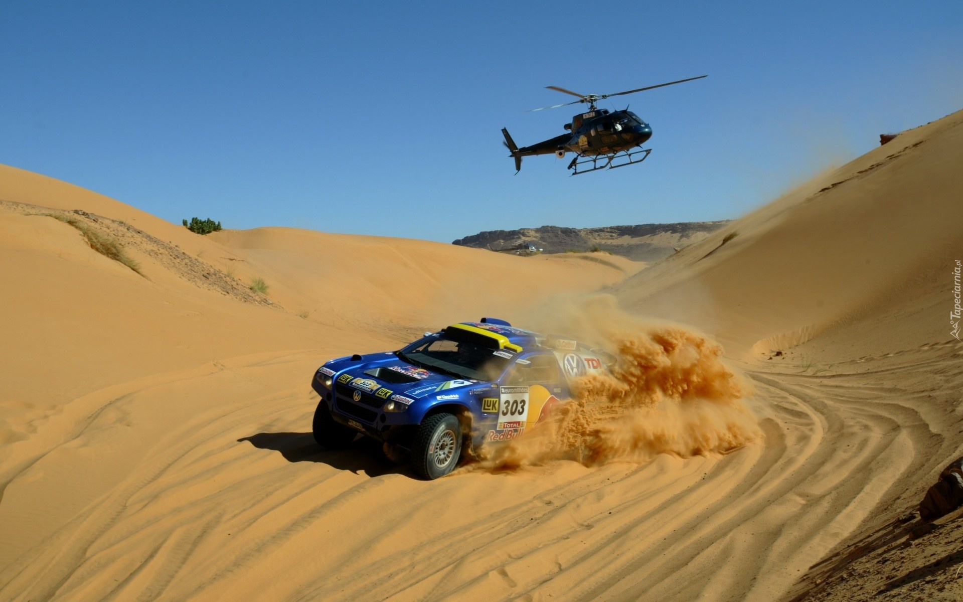 Rajd Dakar, Volkswagen, Touareg, Helikopter, Pustynia