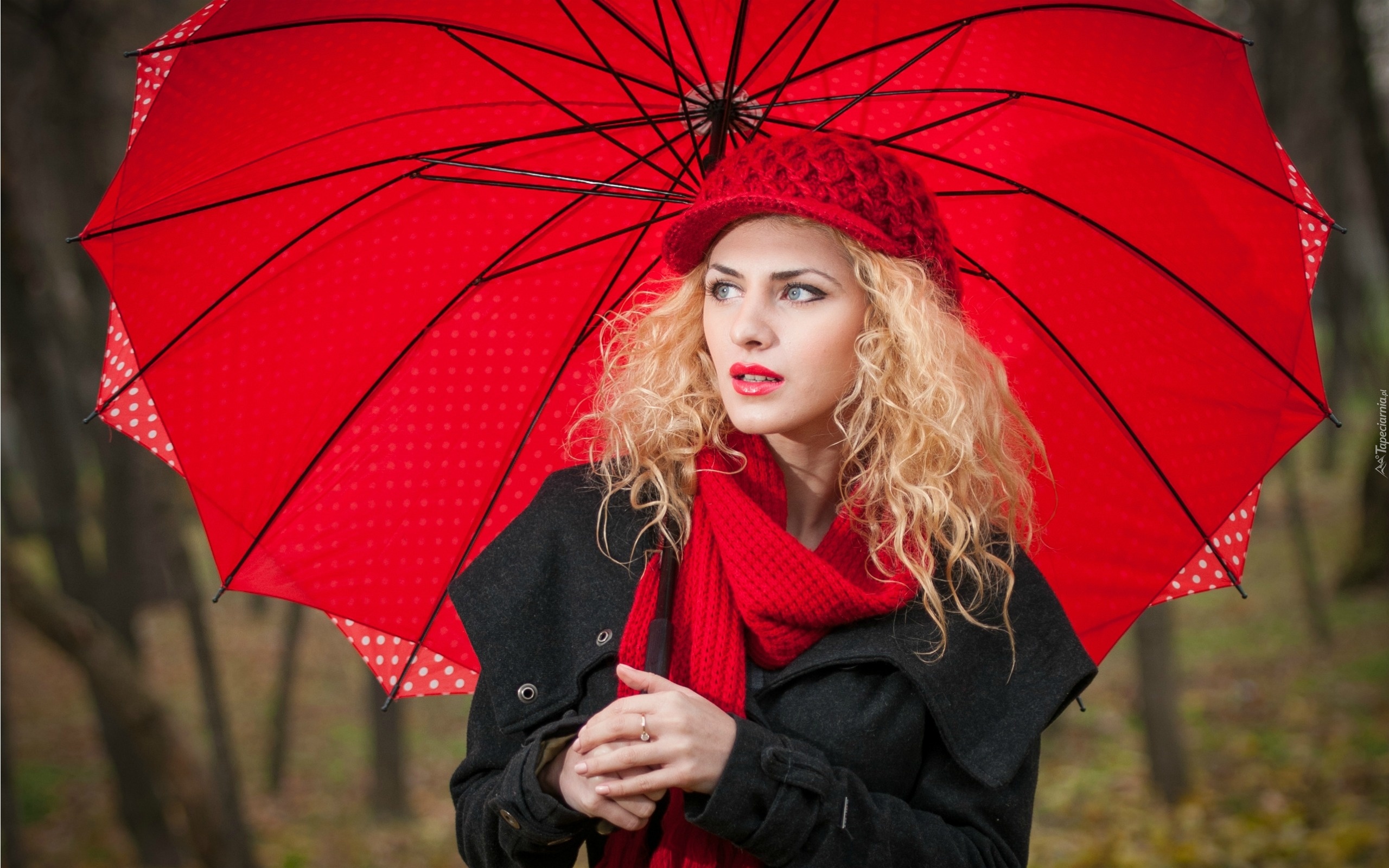 Blondynka, Modelka, Czapka, Parasol, Jesień