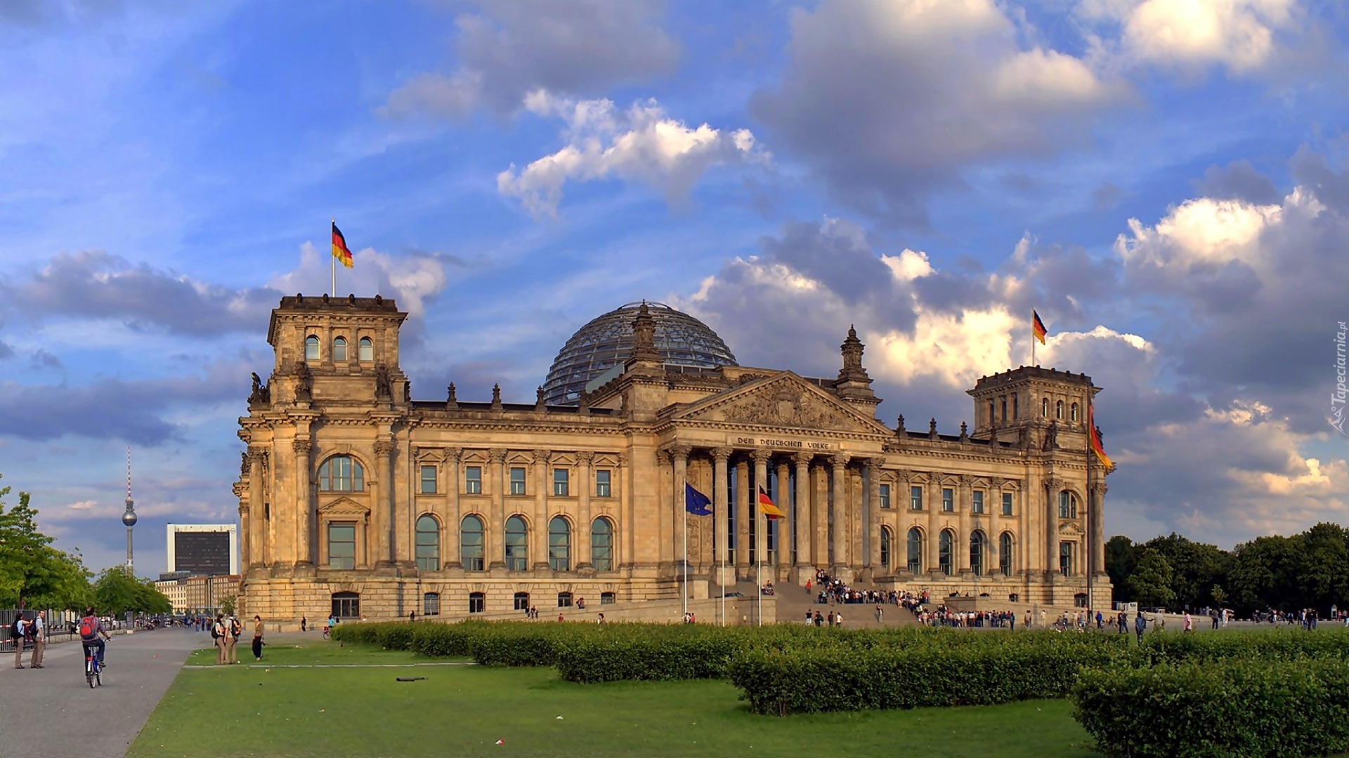 Gmach, Reichstagu, Skwer, Ciemne, Chmury