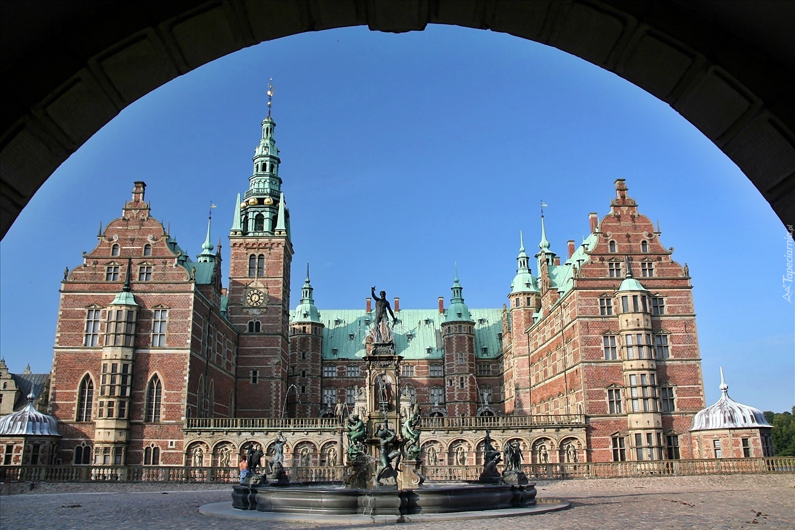 Zamek, Frederiksborg, Fontanna, Miasto, Hillerod