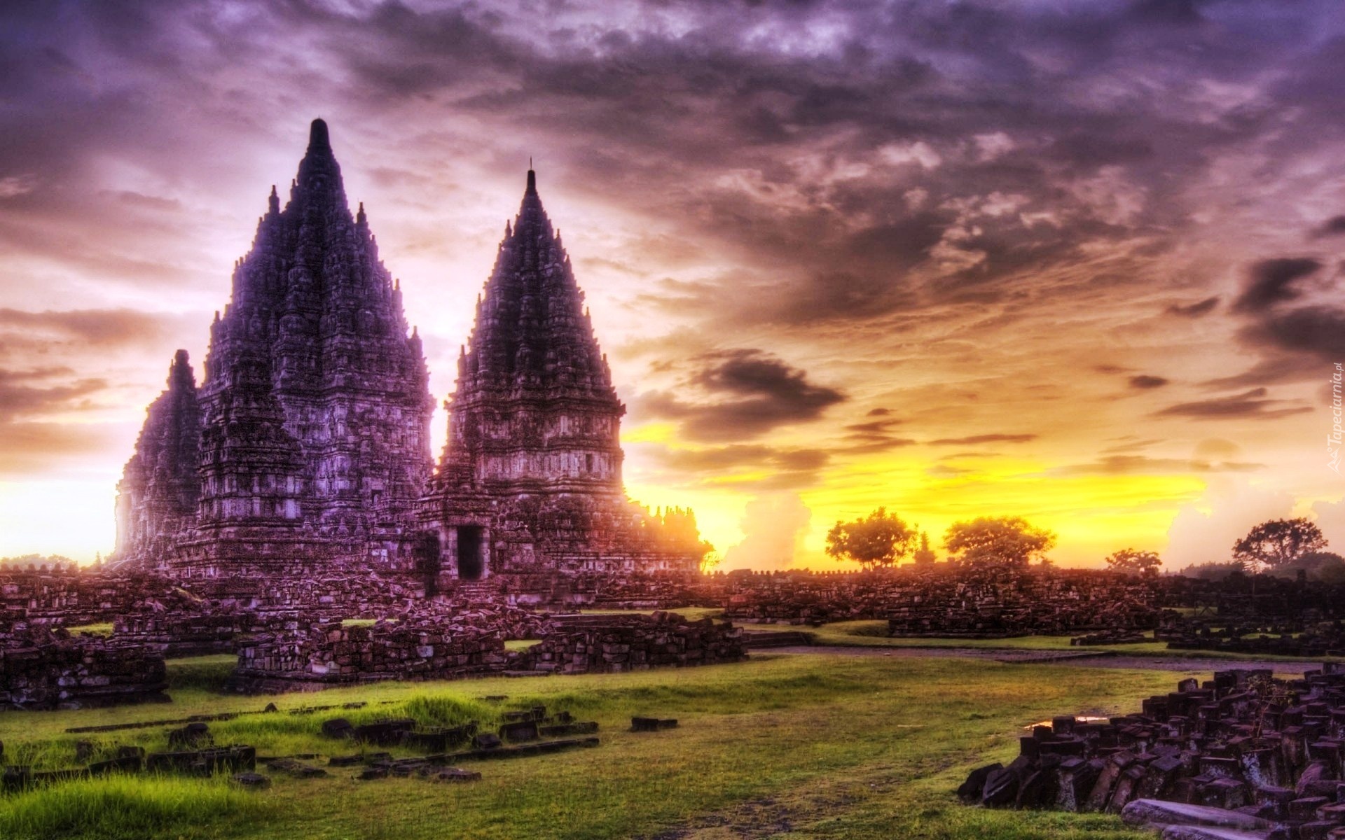 Świątynia, Prambanan, Dżungla, Chmury, Indonezja