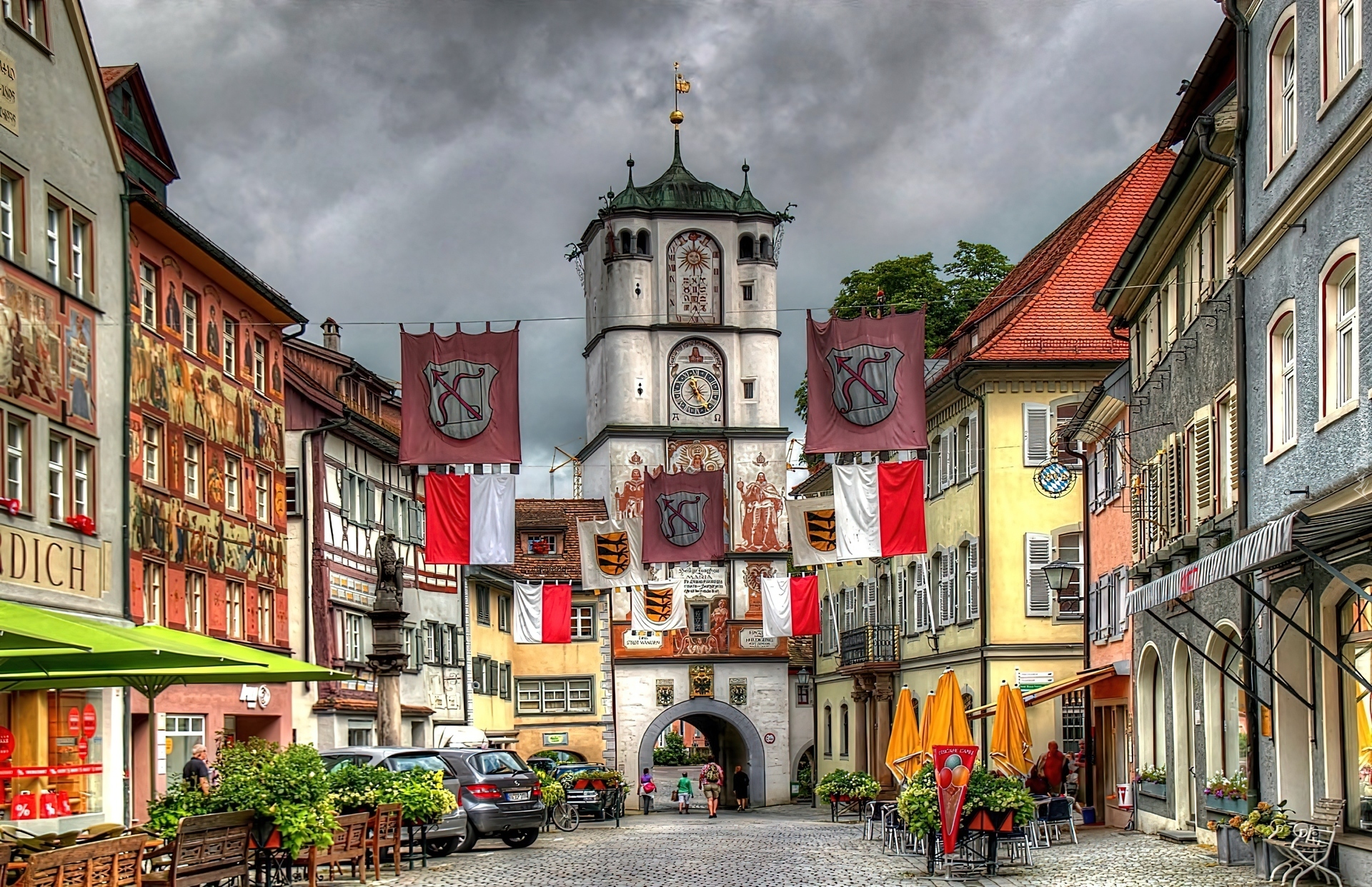 Chmury, Domy, Uliczka, Wangen, Im Allgau, Badenia, Wirtembergia