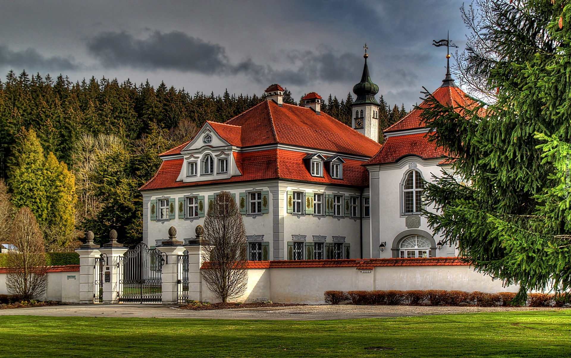 Jesień, Las, Chmury, Pałac