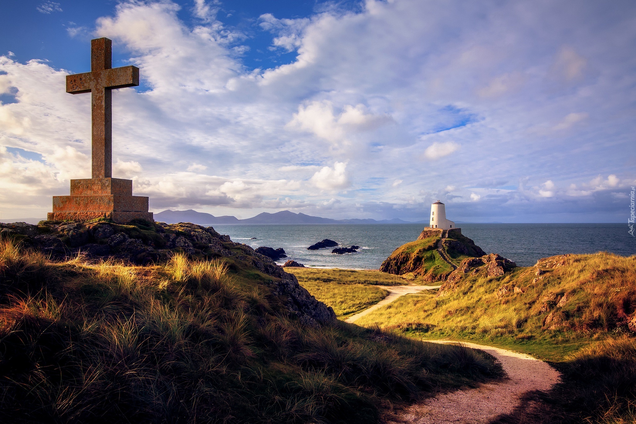 Krzyż, Latarnia Morska, Morze, Wyspa, Llanddwyn Anglesey, Walia