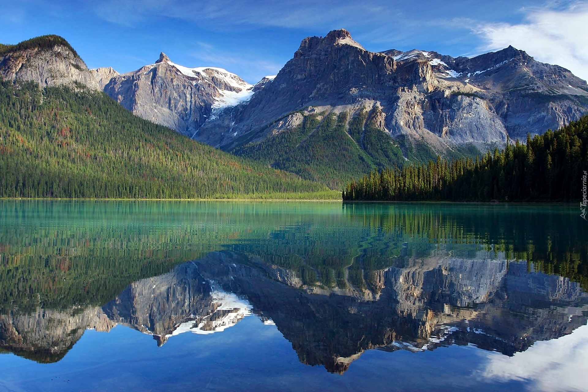 Kanada, Kolumbia Brytyjska, Park Narodowy Yoho, Jezioro Emerald Lake, Odbicie