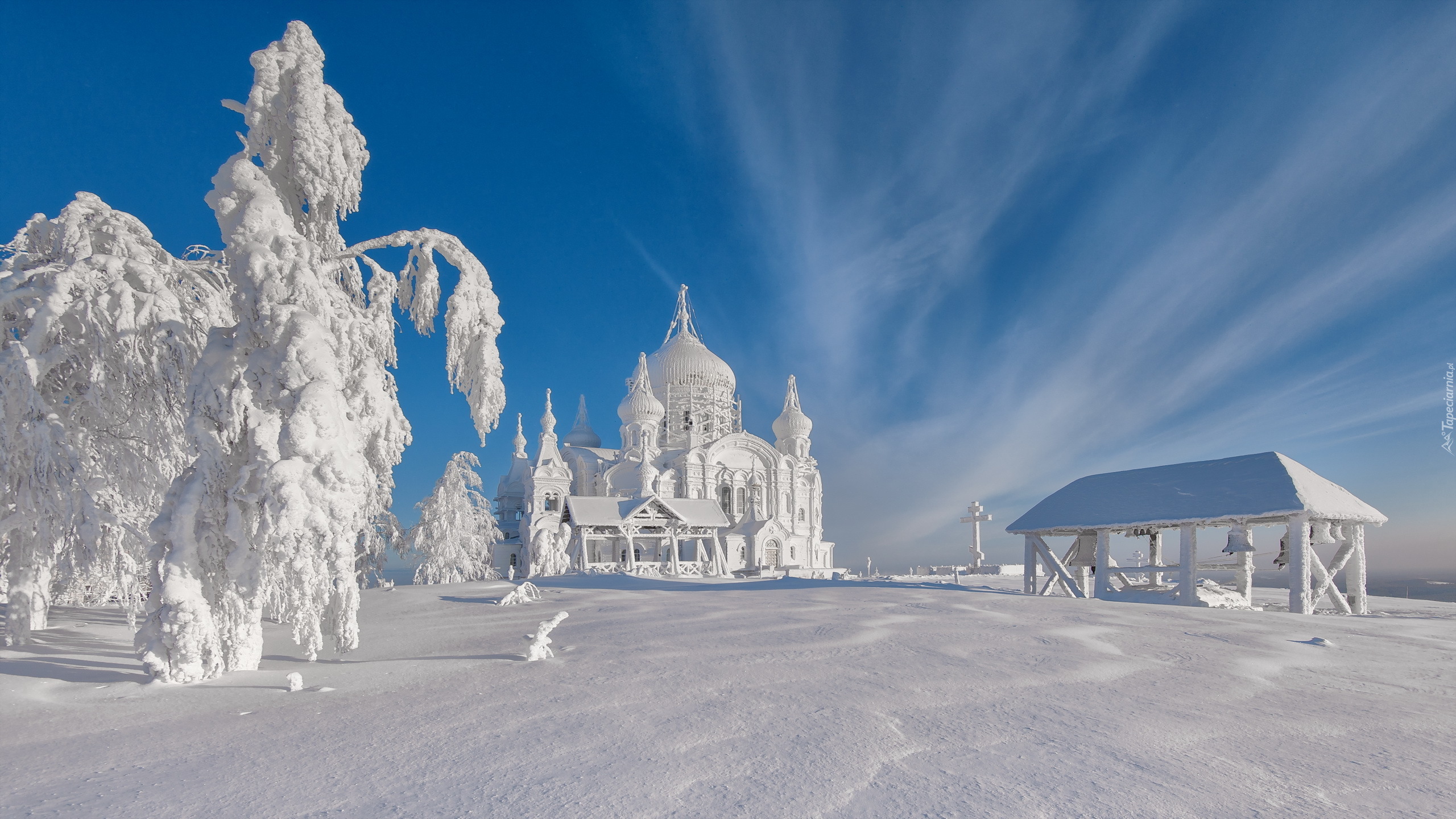 Zima, Śnieg, Ośnieżone, Drzewa, Cerkiew
