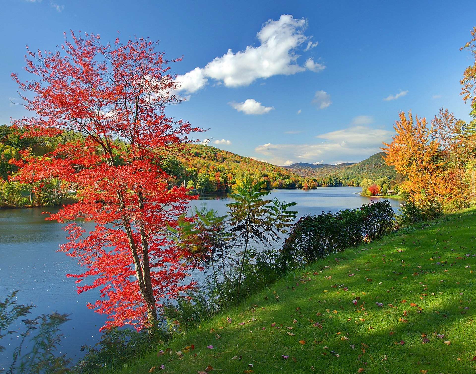 Jesień, Vermont, Lasy, Jezioro
