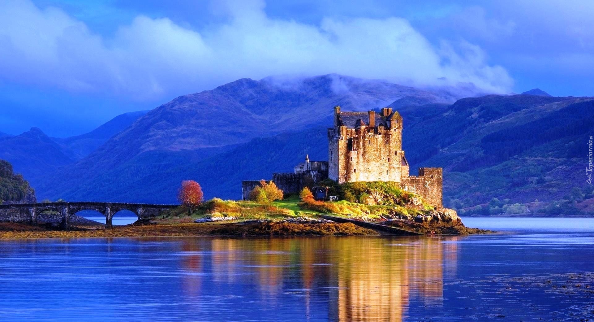 Zamek, Eilean Donan, Most, Góry, Woda, Szkocja
