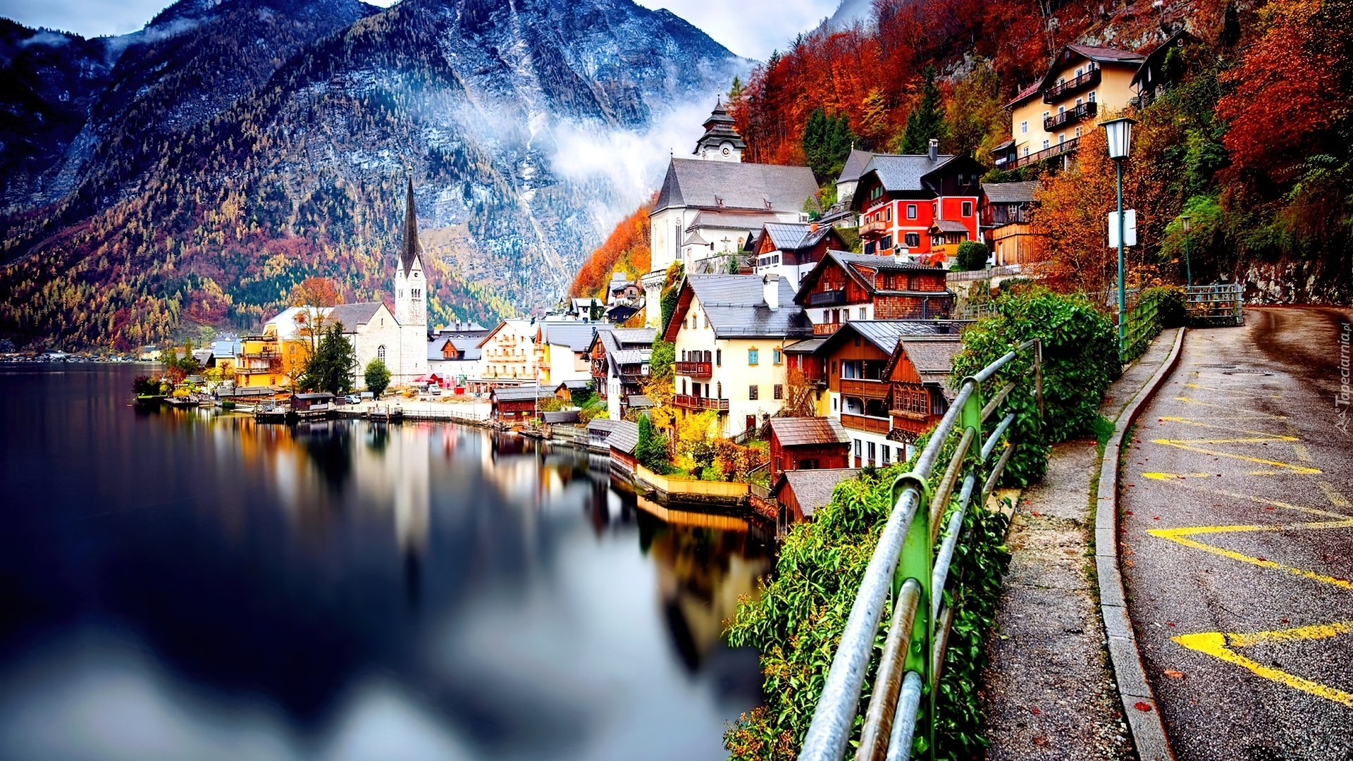 Góry, Jezioro, Jesień, Hallstatt, Austria