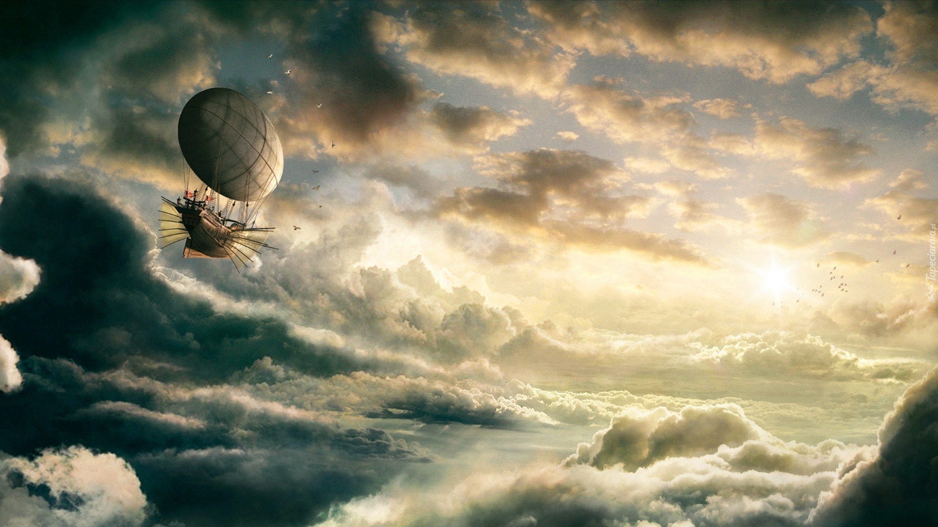 Fantasy, Statek, Powietrzny, Chmury
