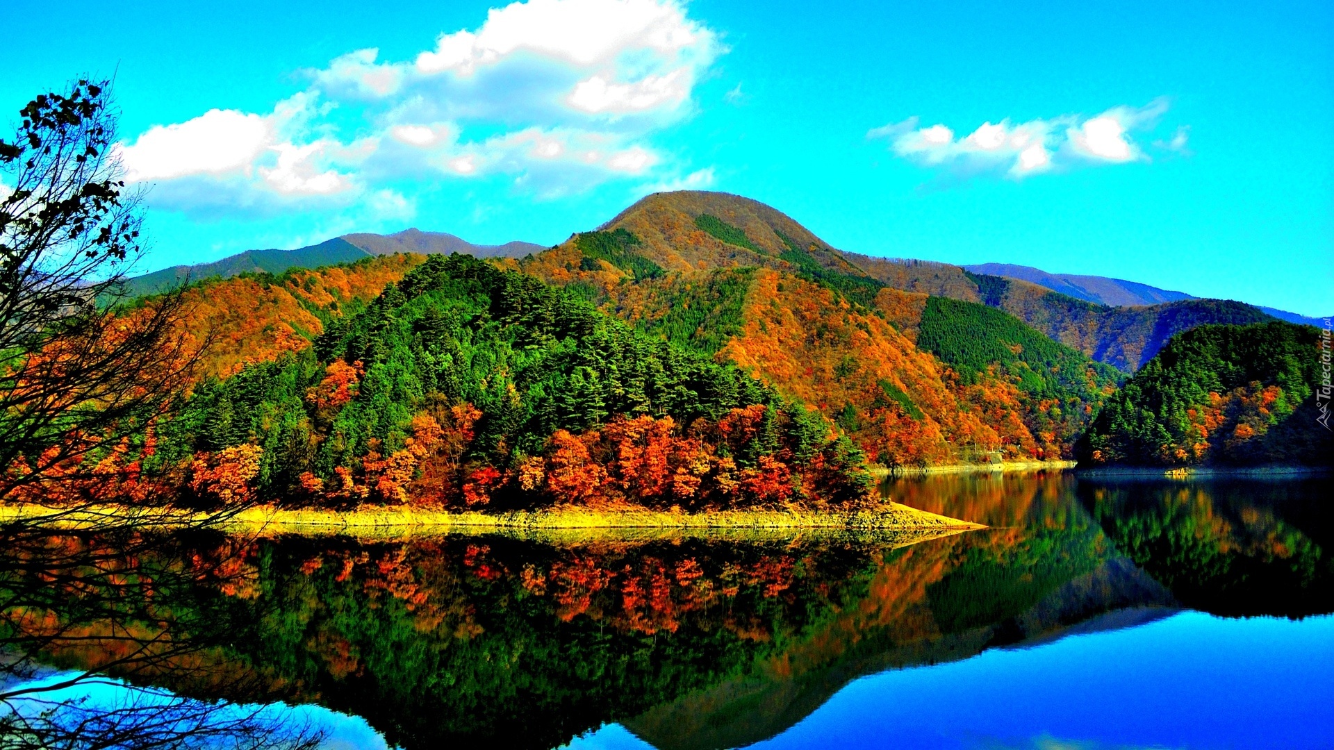 Jesień, Góry, Jezioro, Odbicie
