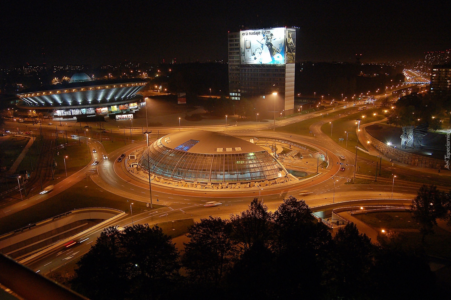 Katowice, Nocą, Rondo, Generała Jerzego Ziętka, Spodek