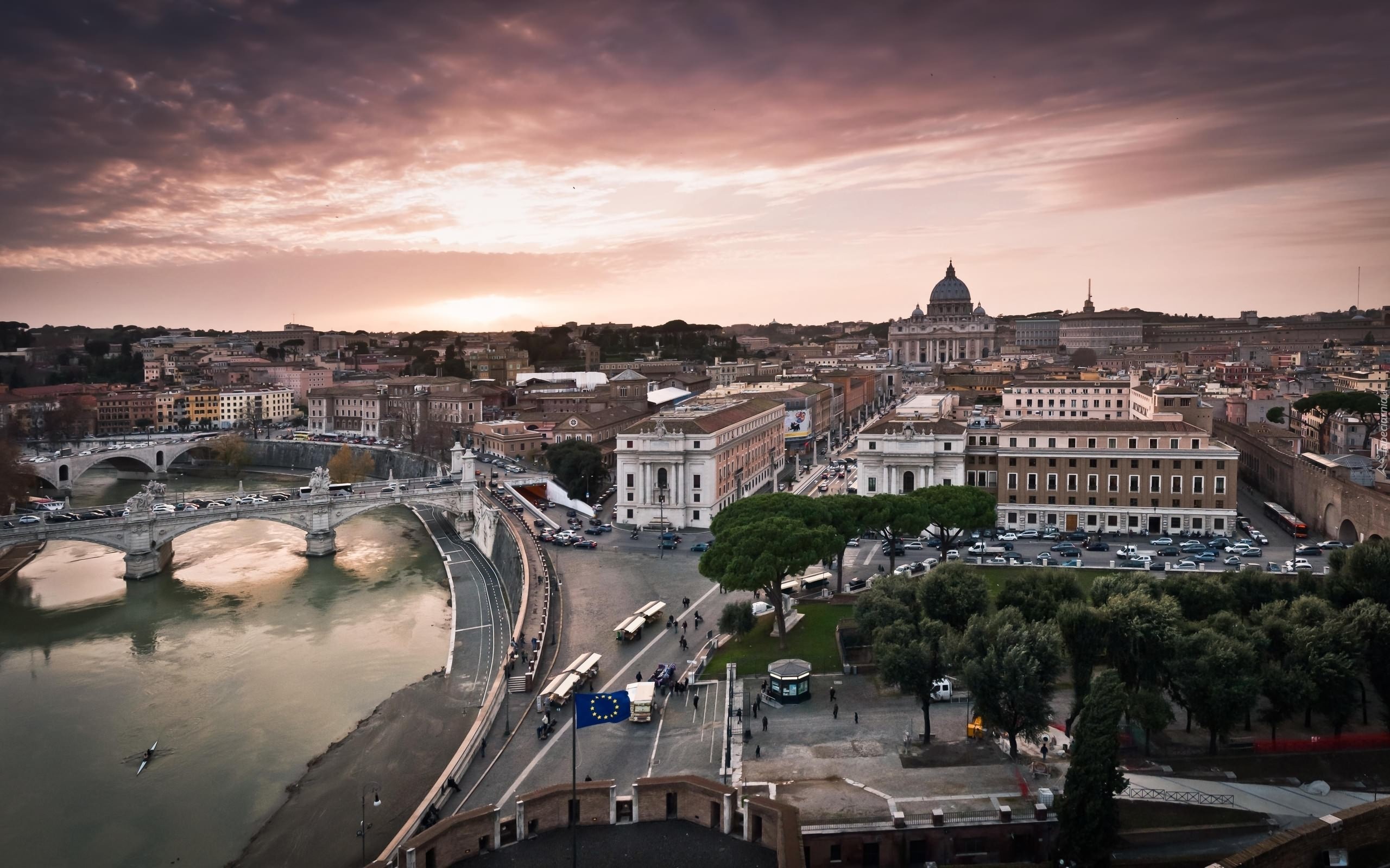 Rzeka, Most, Watykan, Panorama, Miasta, Włochy