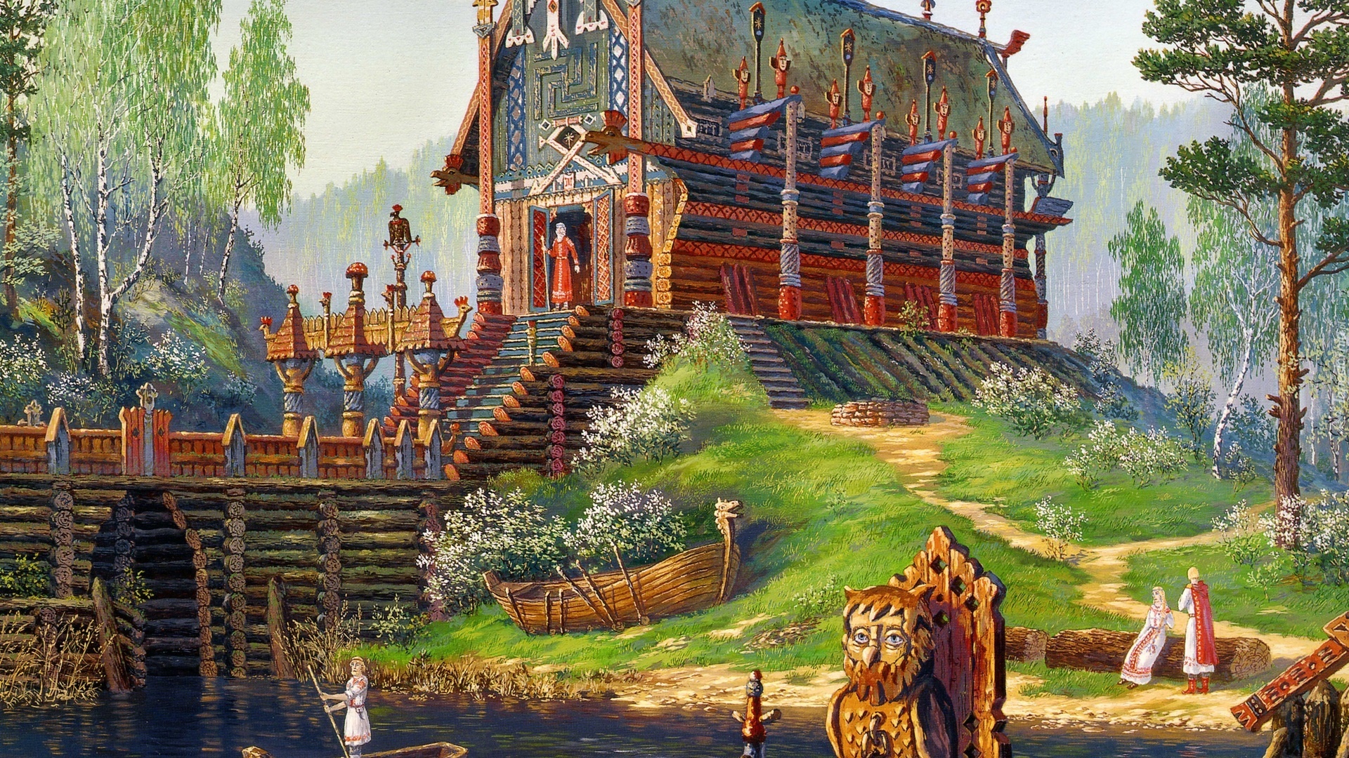 Świątynia, Drzewa, Wzgórze, Ludzie