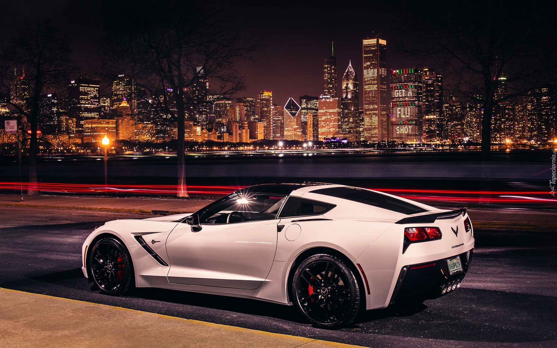 Chevrolet, Corvette, Stingray C7, Ulica, Panorama, Miasta, Noc