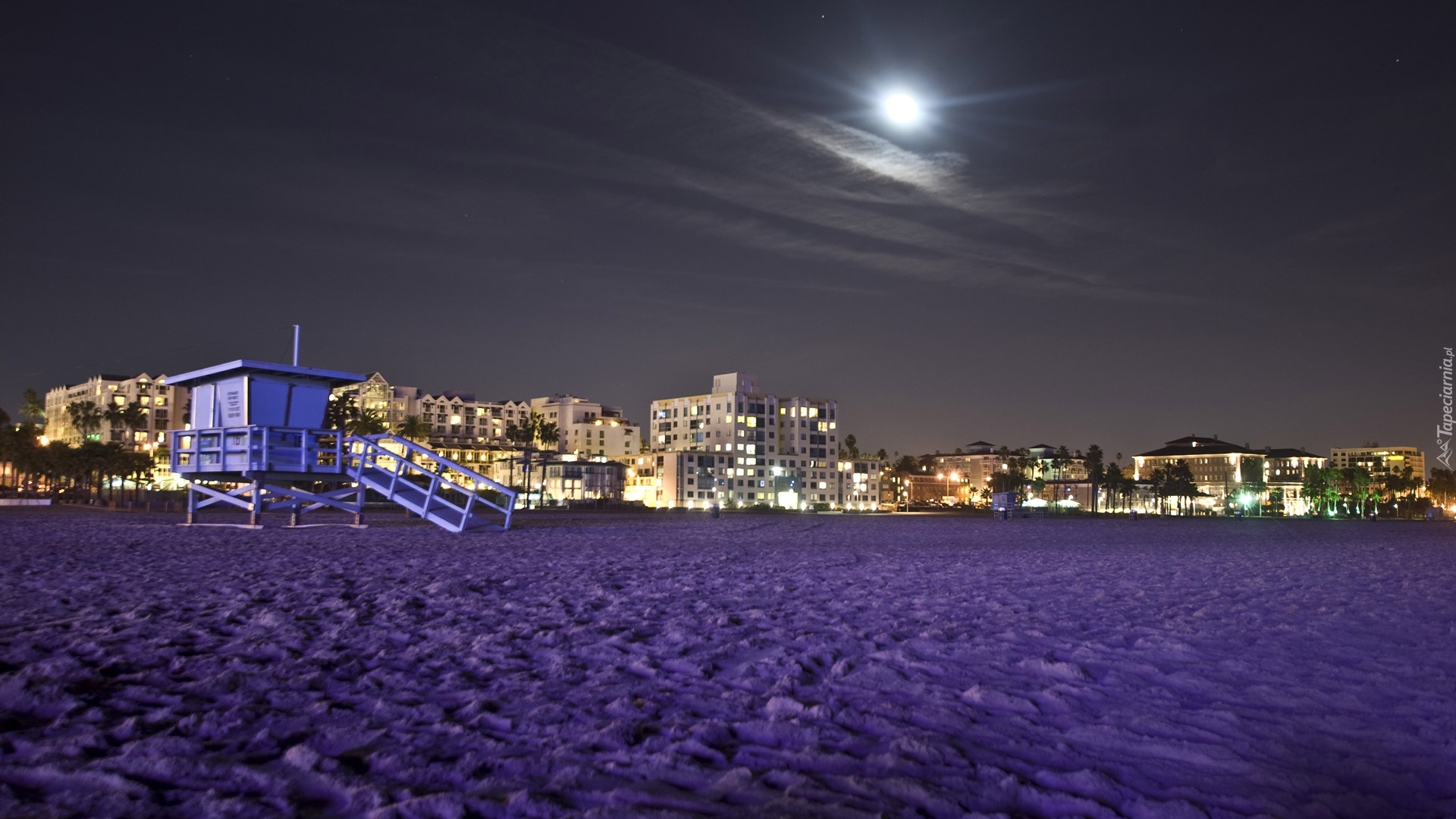 Stany Zjednoczone, Los Angeles, Plaża, Santa Monica, Domy, Noc