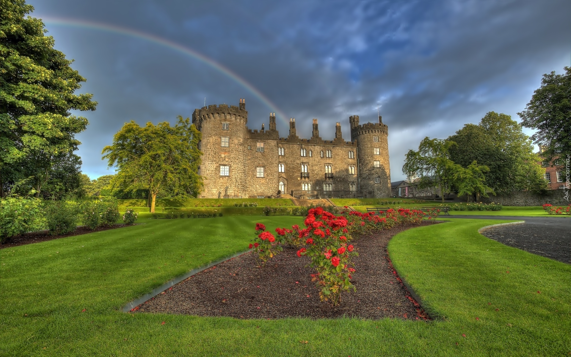 Zamek Kilkenny, Kilkenny Castle, Irlandia, Ogród, Tęcza