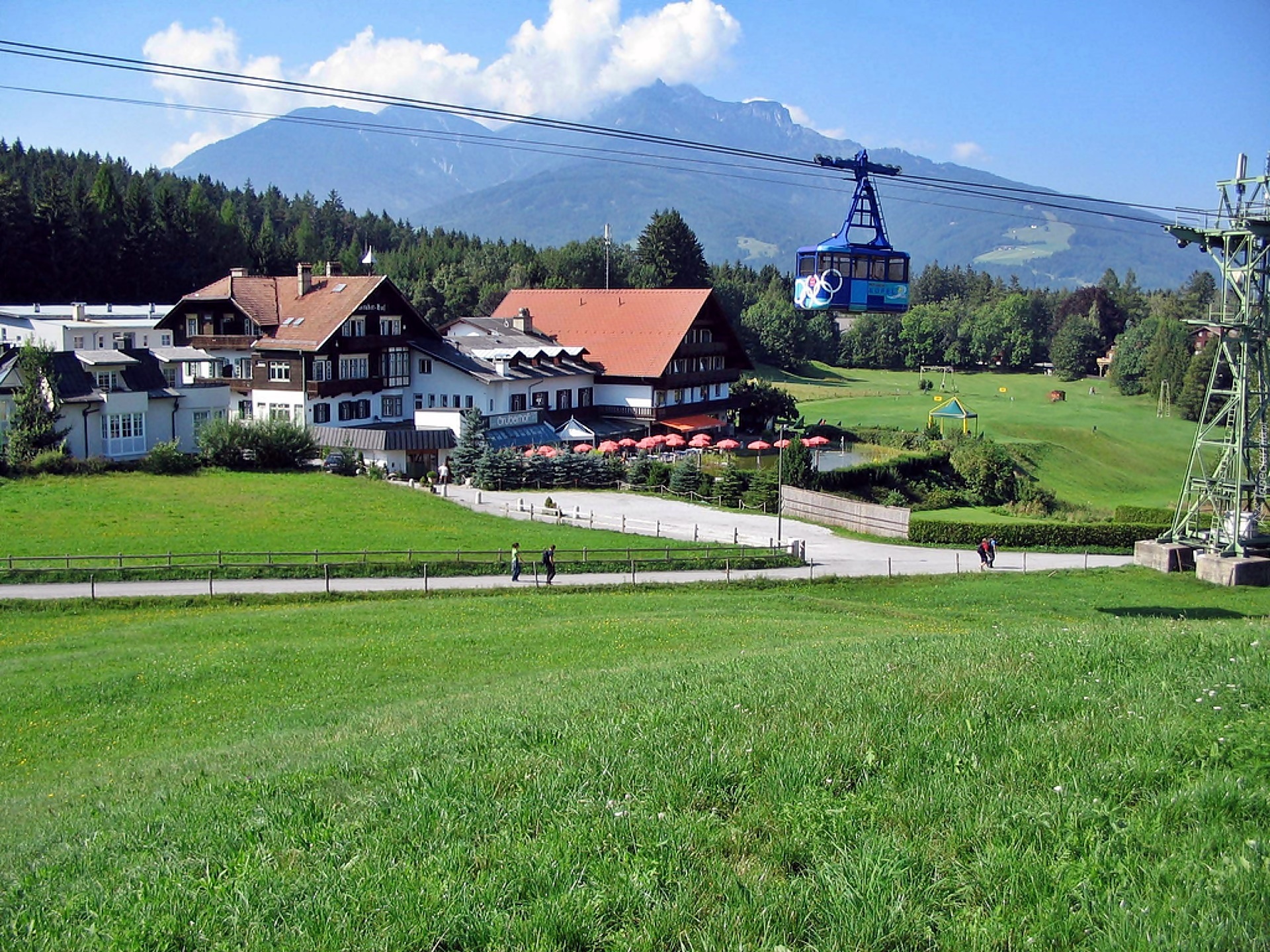 Tyrol, Góry, Las, Łąka, Wioska, Igls, Kolejka, Górska