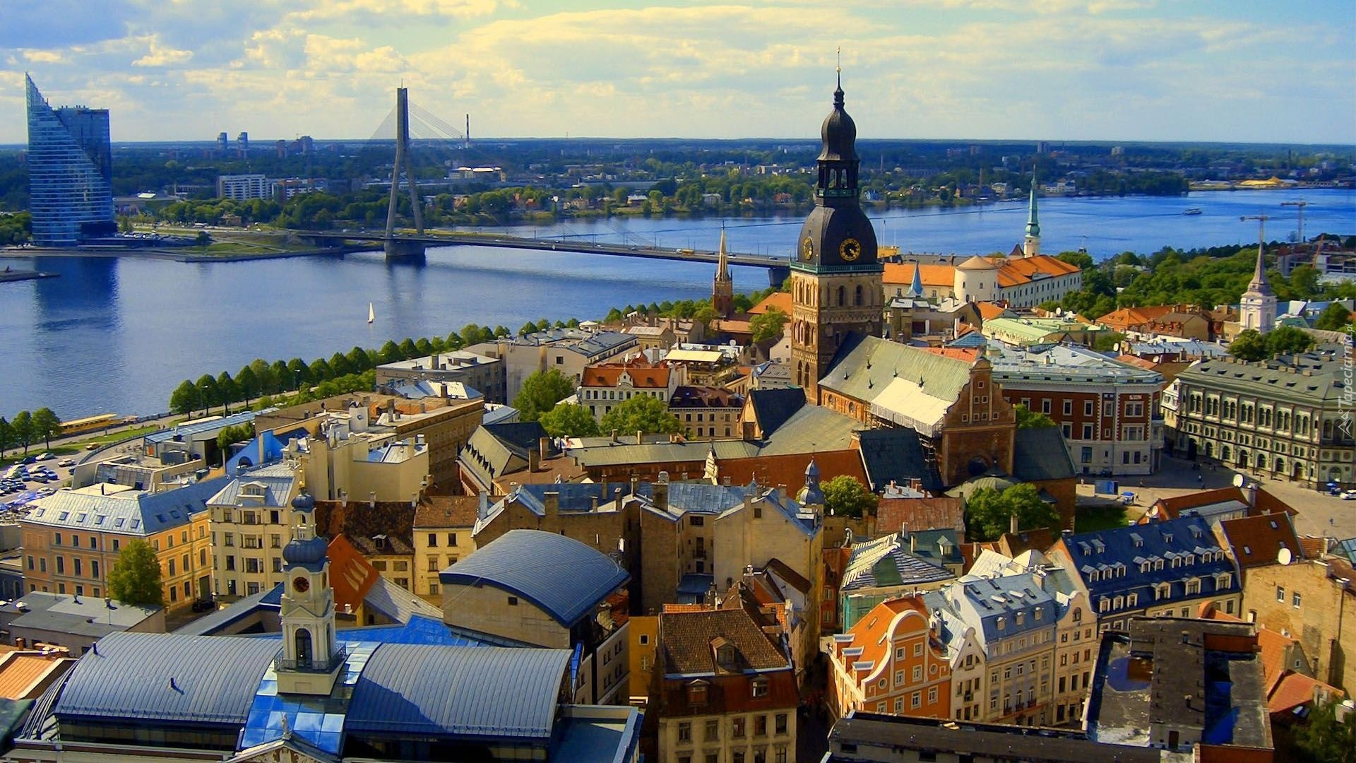 Łotwa, Ryga, Miasto, Most, Rzeka