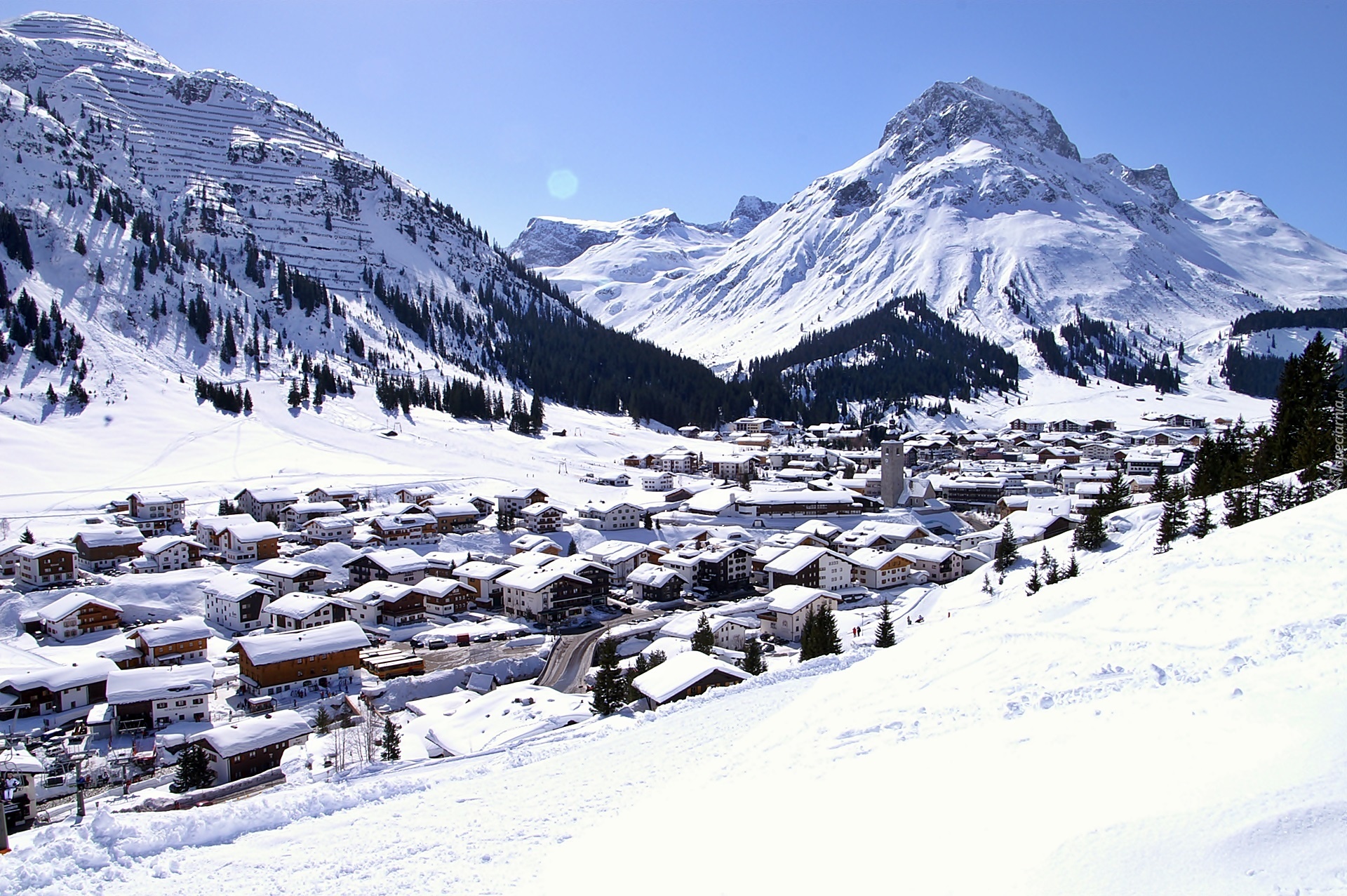 Tyrol, Zima, Góry, Las, Dolina, Panorama, Kurortu