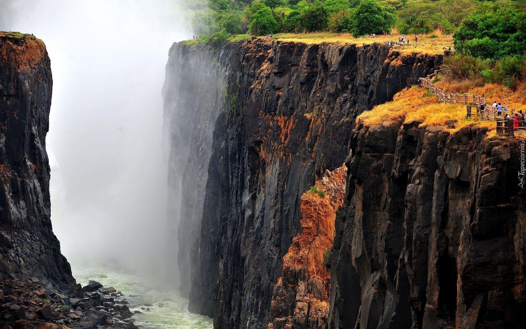 Wodospad, Wiktorii, Skały, Turyści, Zambia