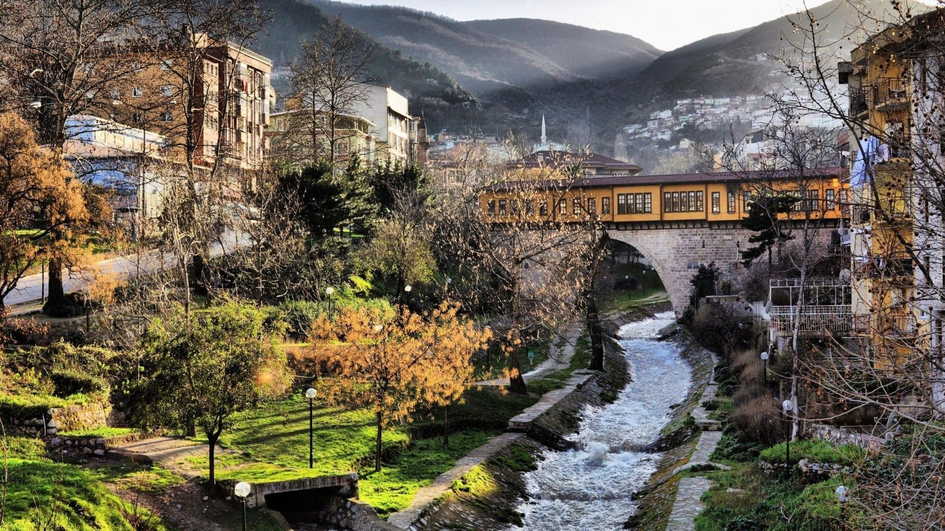 Turcja, Bursa, Miasto, Rzeka, Most, Drzewa
