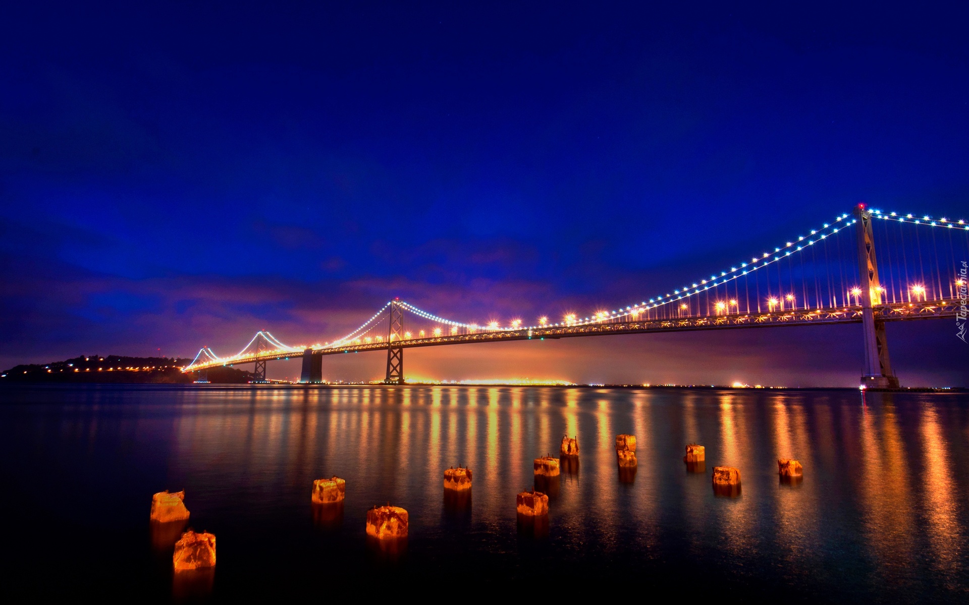 Stany Zjednoczone, Stan Kalifornia, San Francisco, Oświetlony, Most Golden Gate, Cieśnina Golden Gate, Lampiony